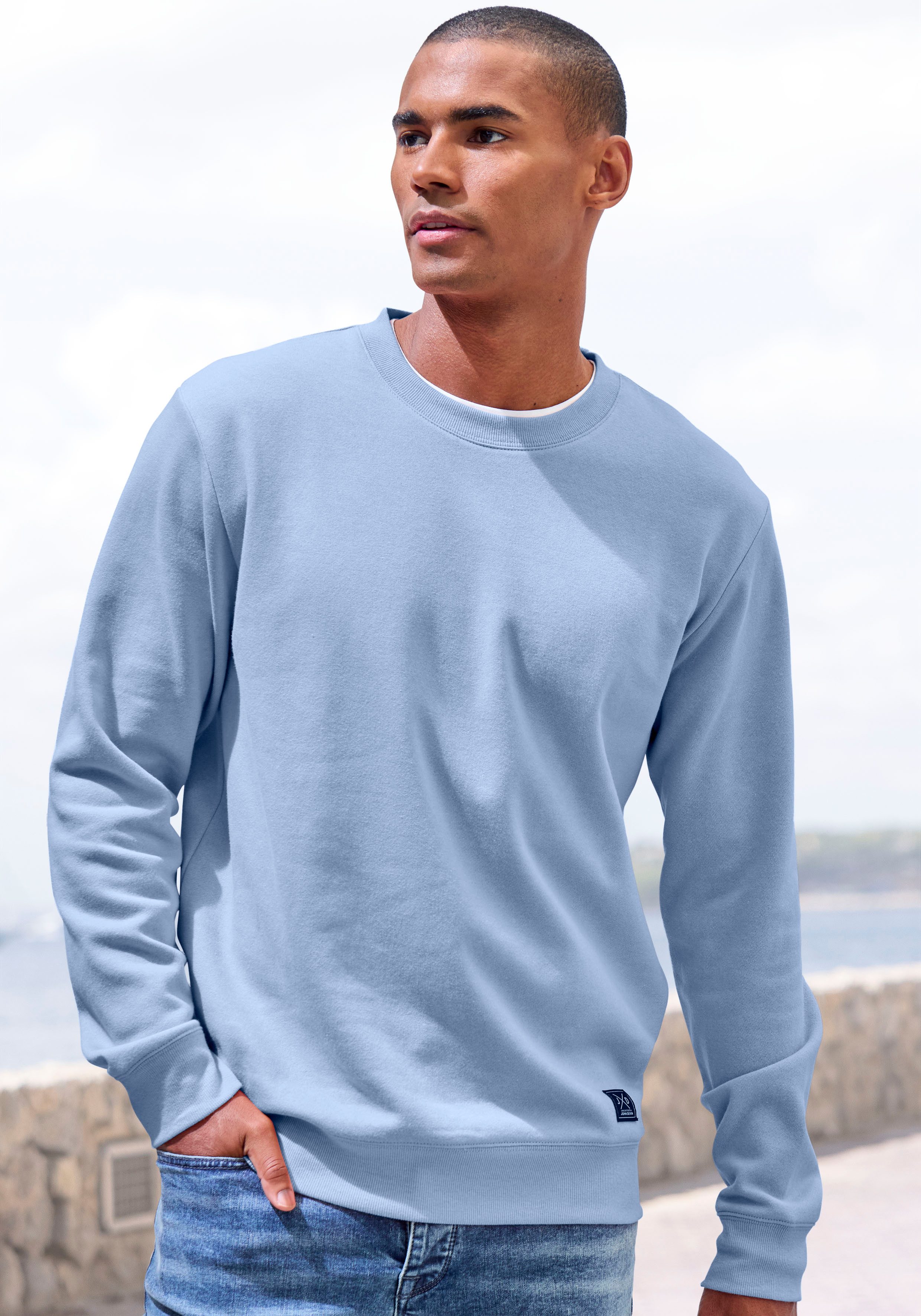 John Devin Sweatshirt Langarm, Pullover mit Rundhals, Baumwollmischung