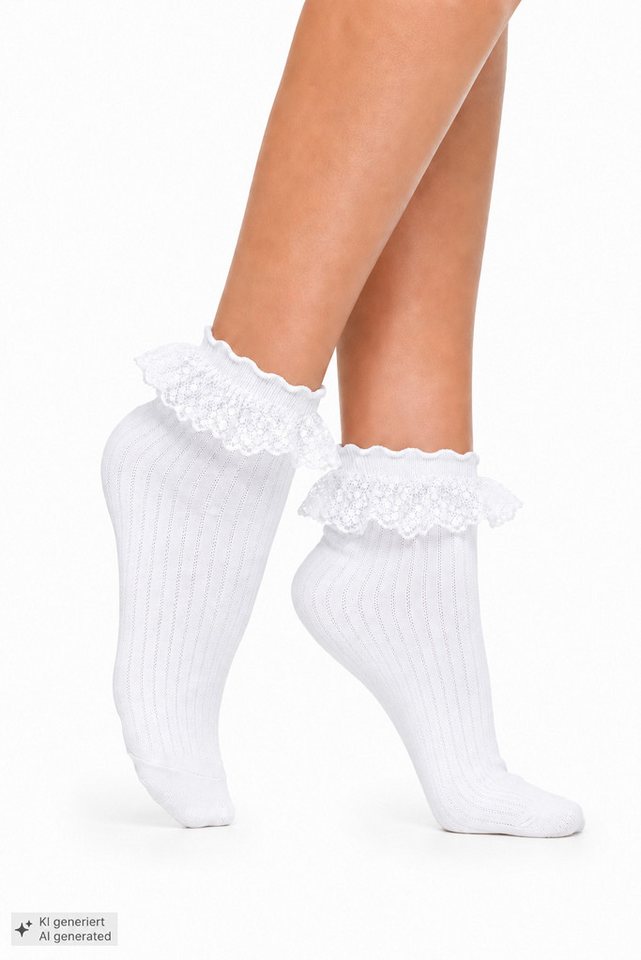 La Bortini Socken Socken für Damen und Kinder 34 35 36 37 38 mit Rüschen in Creme weiß