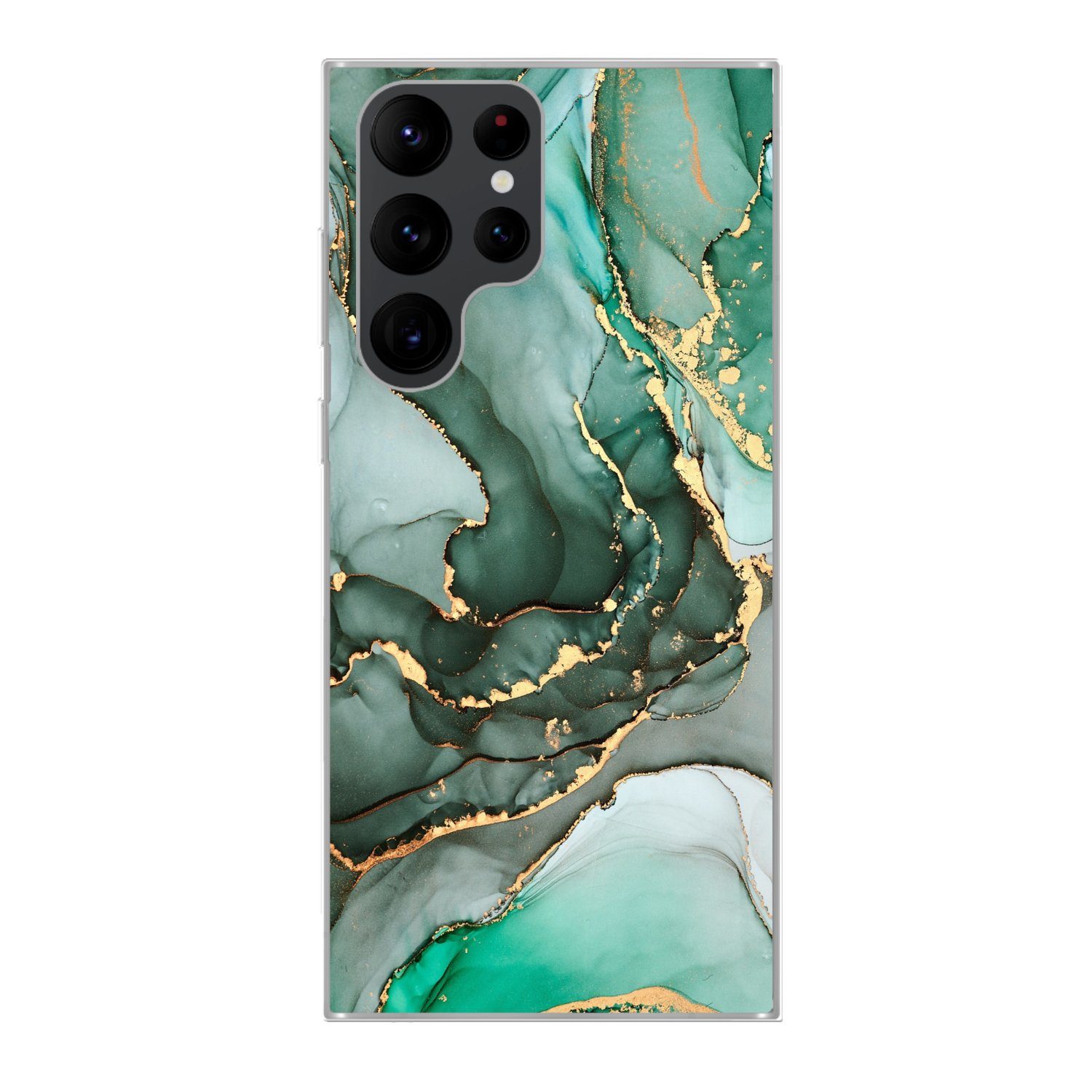 MuchoWow Handyhülle für Samsung Galaxy S22 Ultra Gold - Marmor - Grün - Luxus - Marmoropti, Phone Case, Silikon, Schutzhülle Dünn