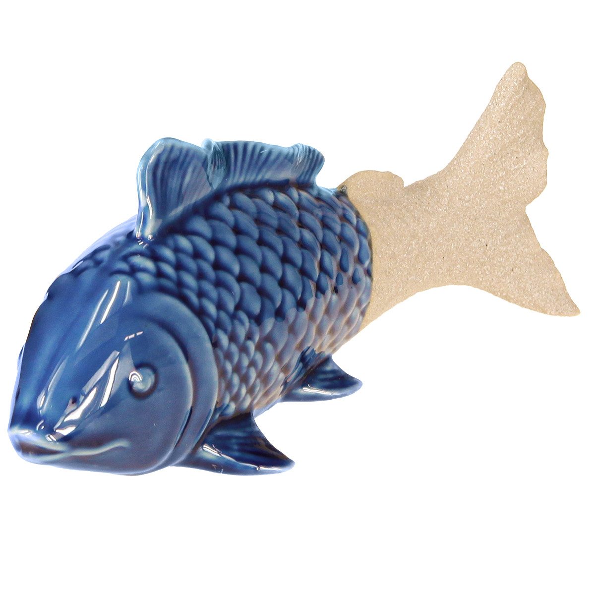 Dekofigur Keramik Fisch Deko Blau Beige Maritim Set 20cm 2 Stk