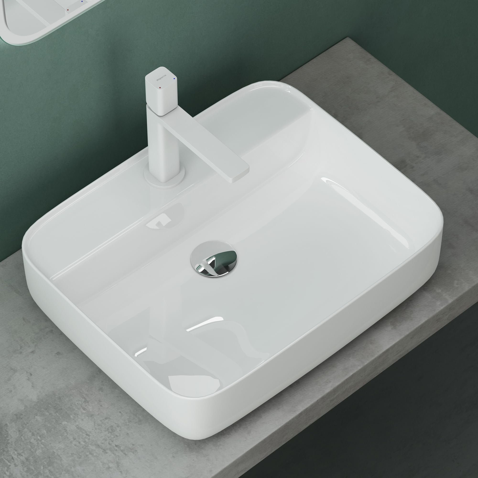Mai & Mai Aufsatzwaschbecken Waschbecken Br107 eckig Waschschale Keramik mit Armaturloch