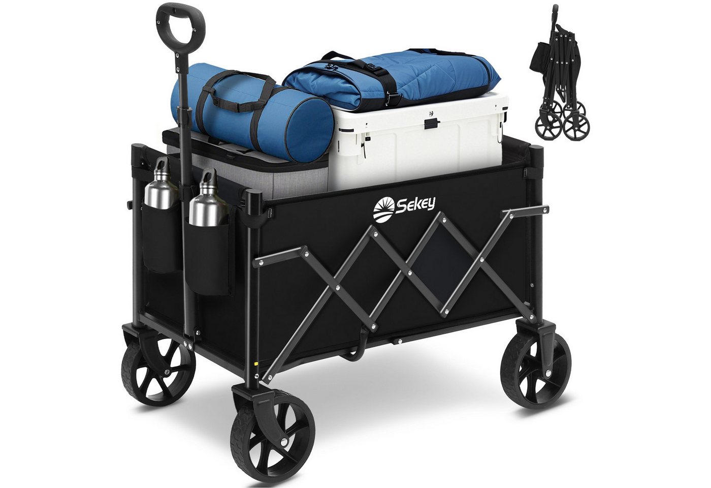 Sekey Bollerwagen Ultraleicht Faltbarer Handwagen Transportkarre bis zu 80kg / 100kg, 80 KG / 60 L Einkaufswagen Campingwagen mit Höhenverstellbarem Griff