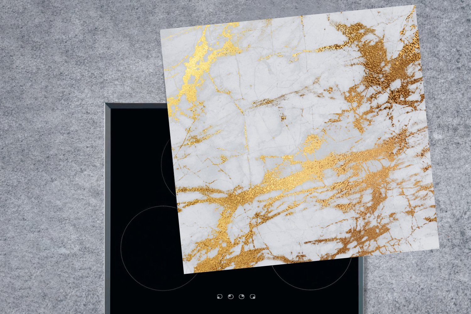 MuchoWow Herdblende-/Abdeckplatte Marmor Grau küche cm, Arbeitsplatte (1 78x78 Ceranfeldabdeckung, - tlg), - für Vinyl, Gold