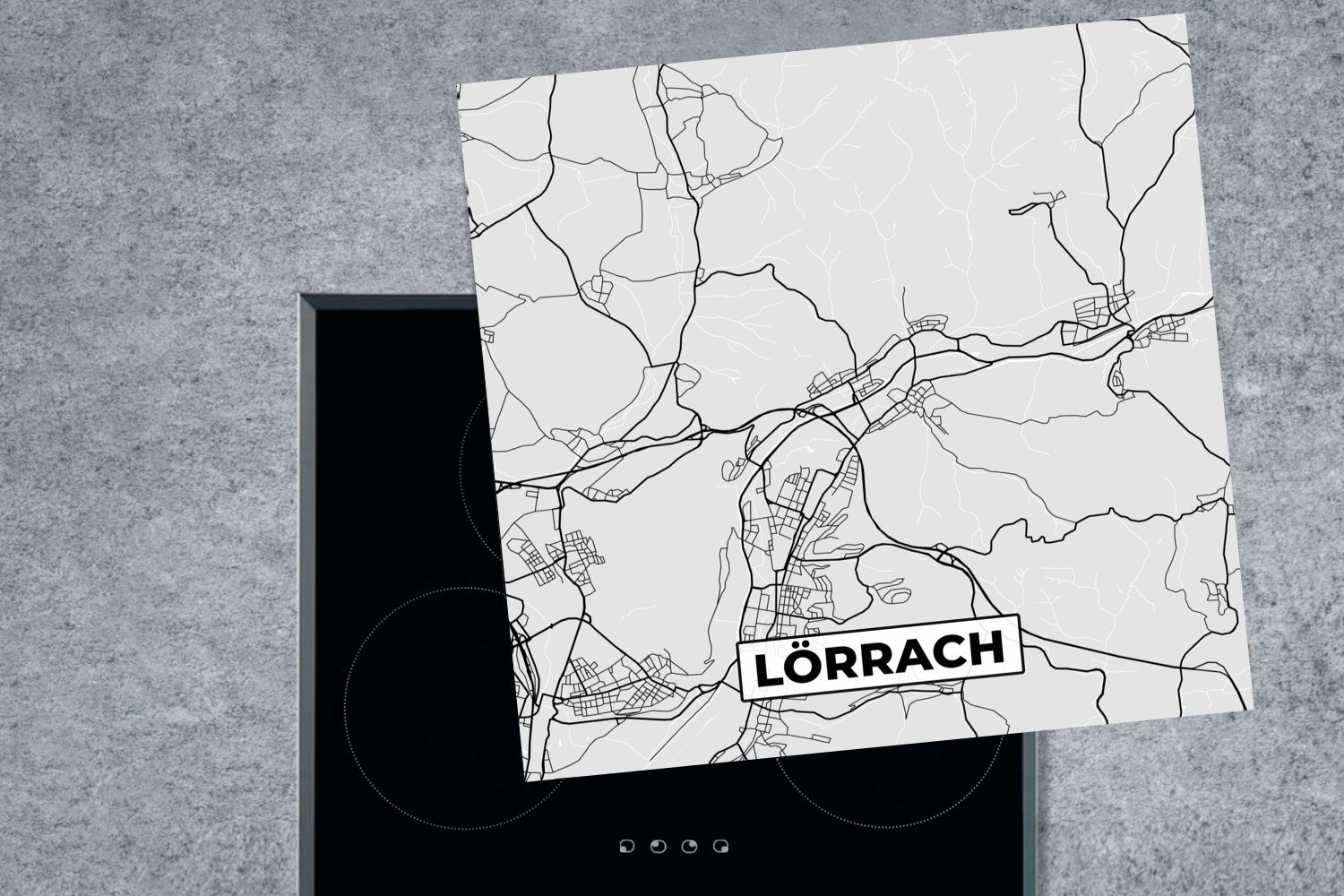 cm, Deutschland Lörrach Herdblende-/Abdeckplatte 78x78 Vinyl, - Karte - Arbeitsplatte - MuchoWow Ceranfeldabdeckung, für Stadtplan, küche (1 tlg), - Karte