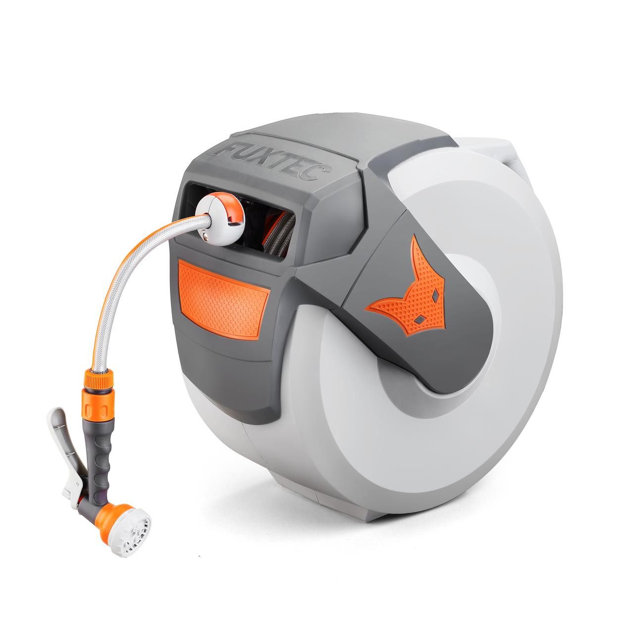 FUXTEC hose reel FX-WSA20, 20 m hose, ½ inch connection, swiveling, automatic rewinding