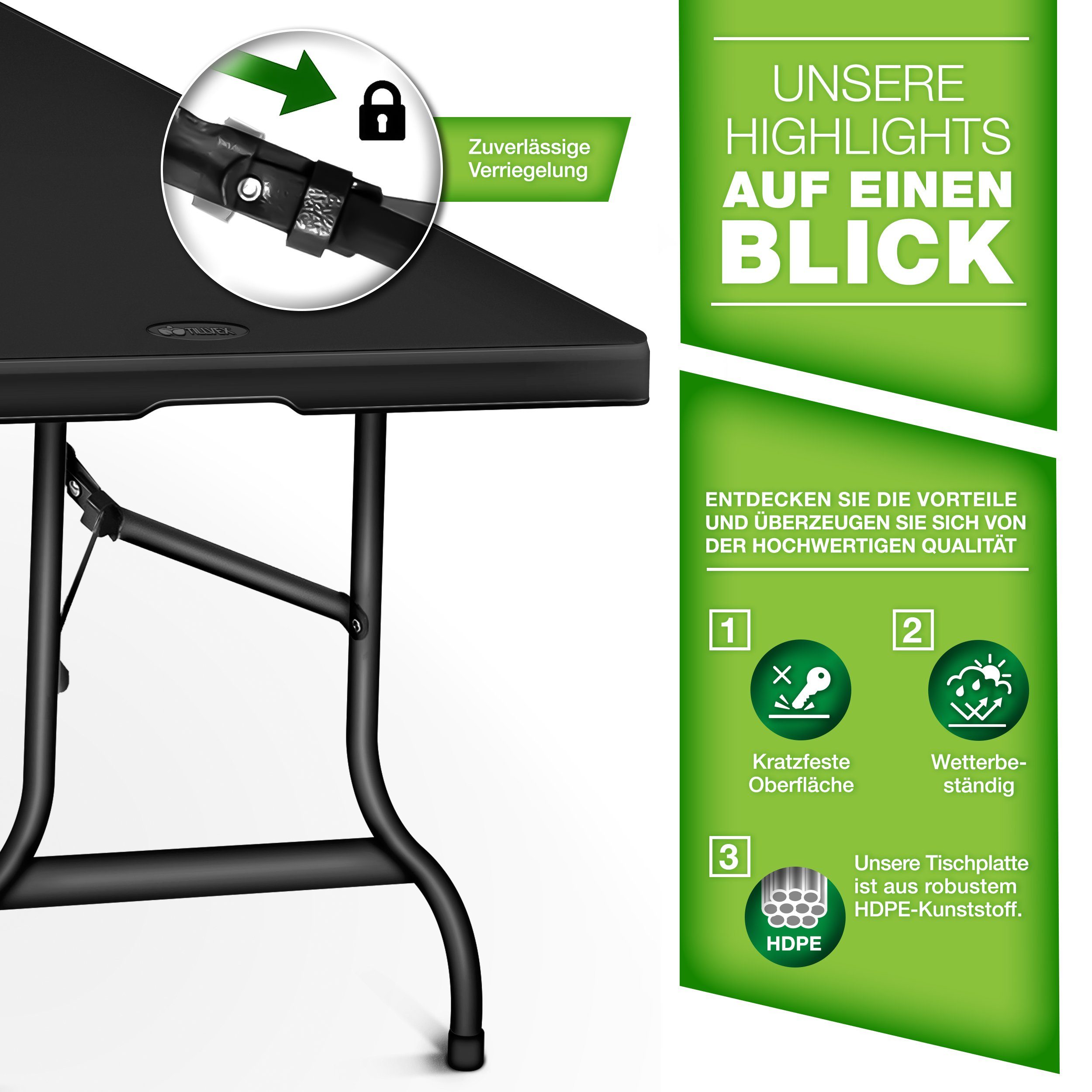 tillvex Gartentisch Gartentisch Buffettisch klappbar Kunststoff günstig online kaufen