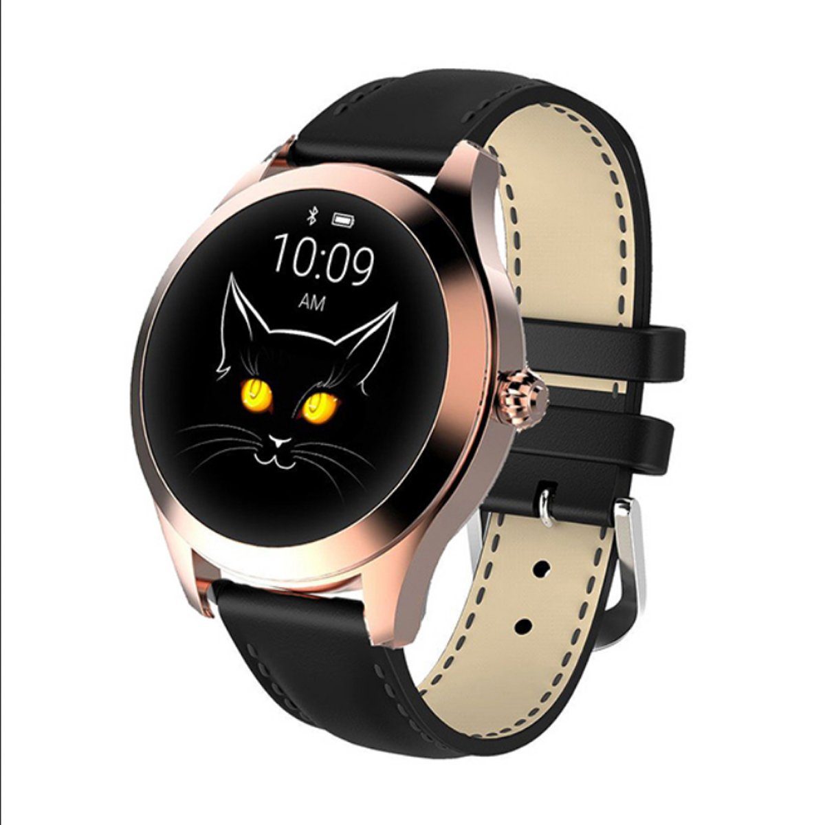 TPFNet SW31 mit Kunstleder Armband für Damen - individuelles Display  Smartwatch (Android), Armbanduhr mit Musiksteuerung, Herzfrequenz,  Schrittzähler, Kalorien etc. - Gold / Schwarz