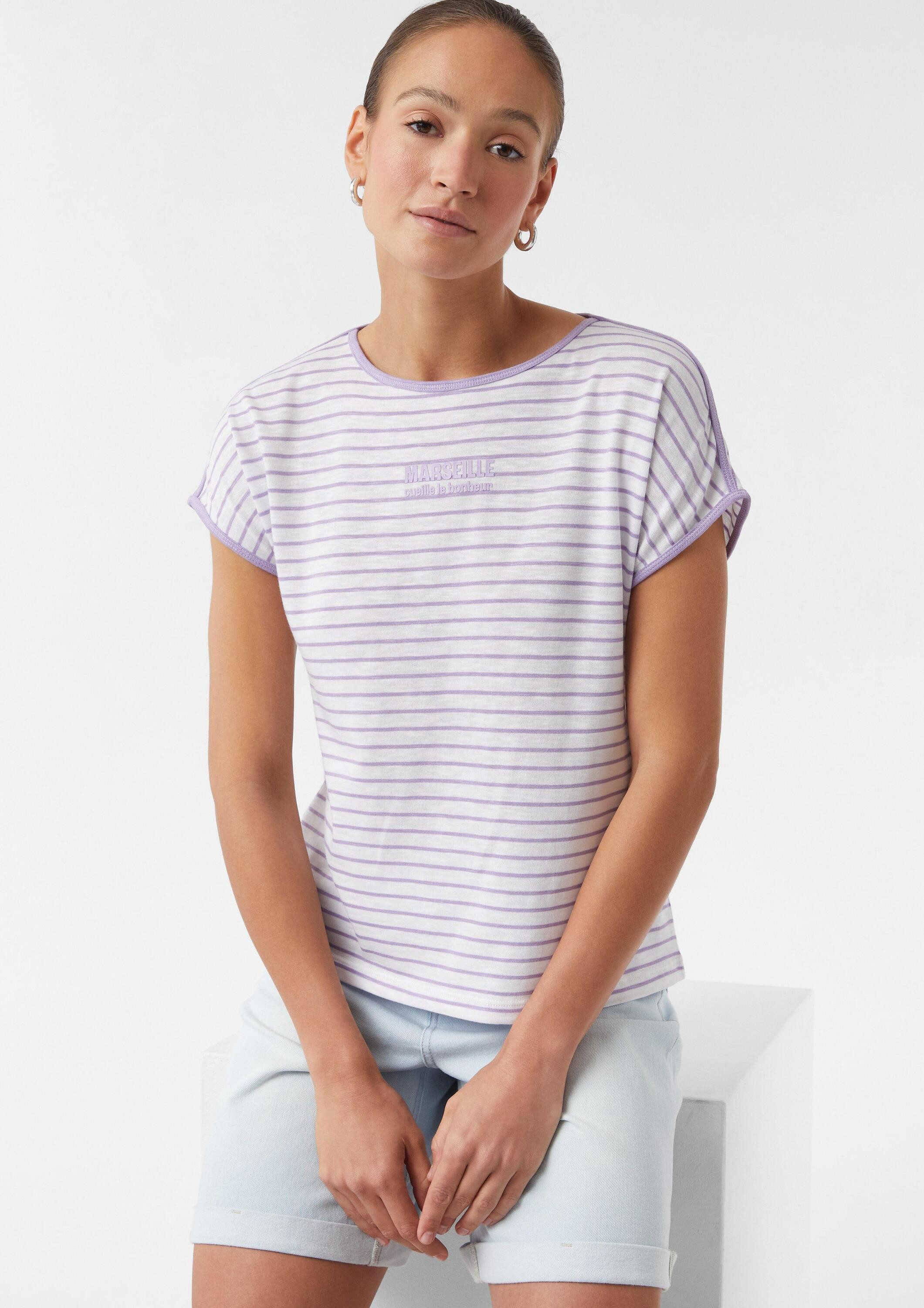 comma Kurzarmshirt T-Shirt Gestreiftes T-Shirt aus Baumwollmix