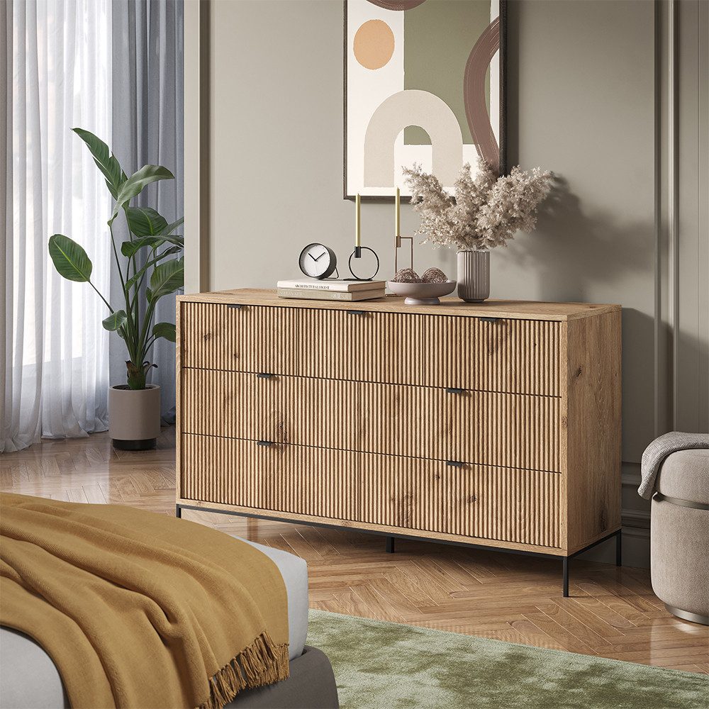 Vicco Kommode Eliza, Viking Oak, 140 x 81 cm mit 7 Schubladen (1 St)