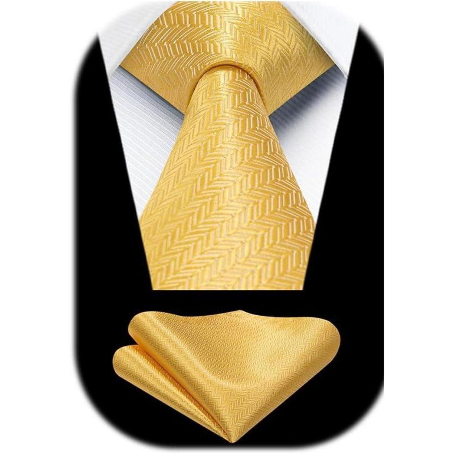 LuxusKollektion Krawatte Krawatte Herren Hochzeit Set Einstecktuch Taschentuch Gelb