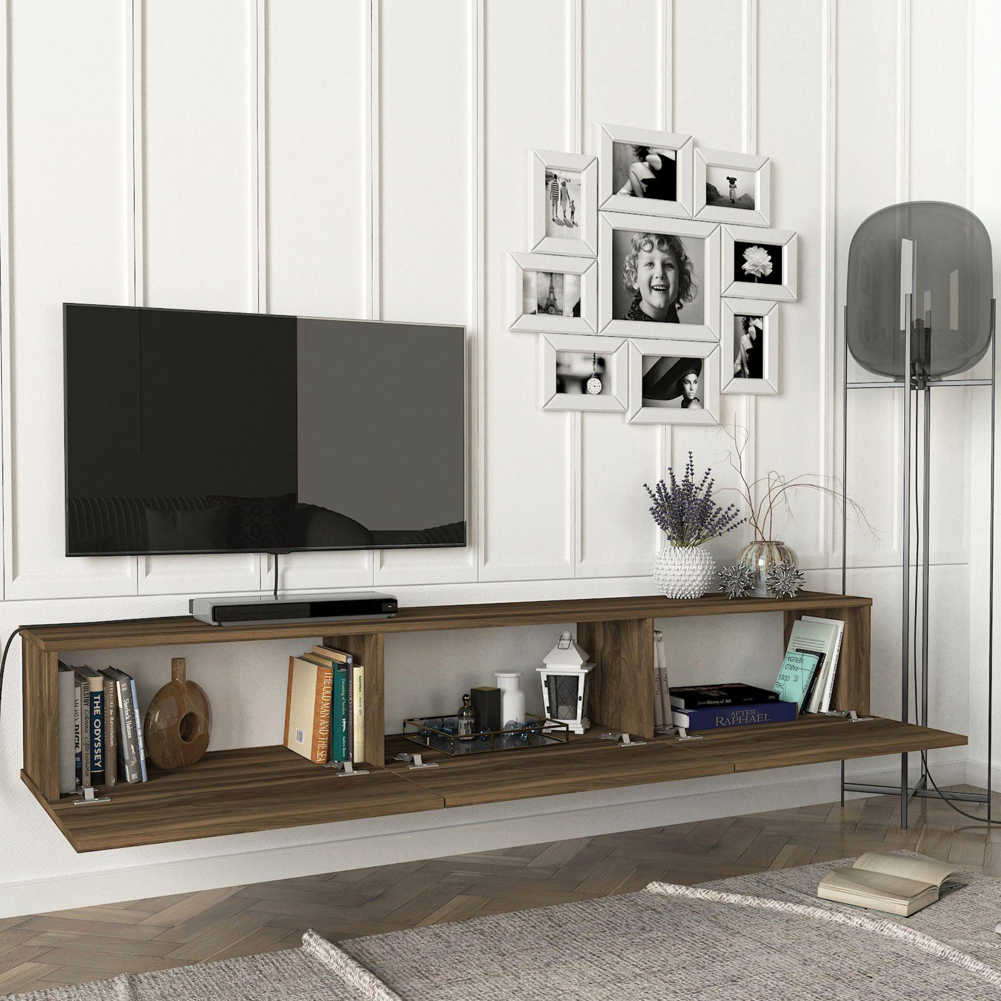 en.casa TV-Schrank »Vihti« Fernsehschrank 180x31x29,5cm Walnuss-Optik