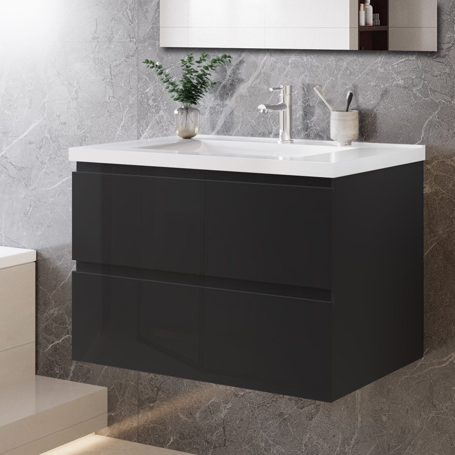 duschspa Waschtisch Waschbecken mit Unterschrank Badmöbel Set Badschrank Waschplatz, Hochglanz, 50-120cm