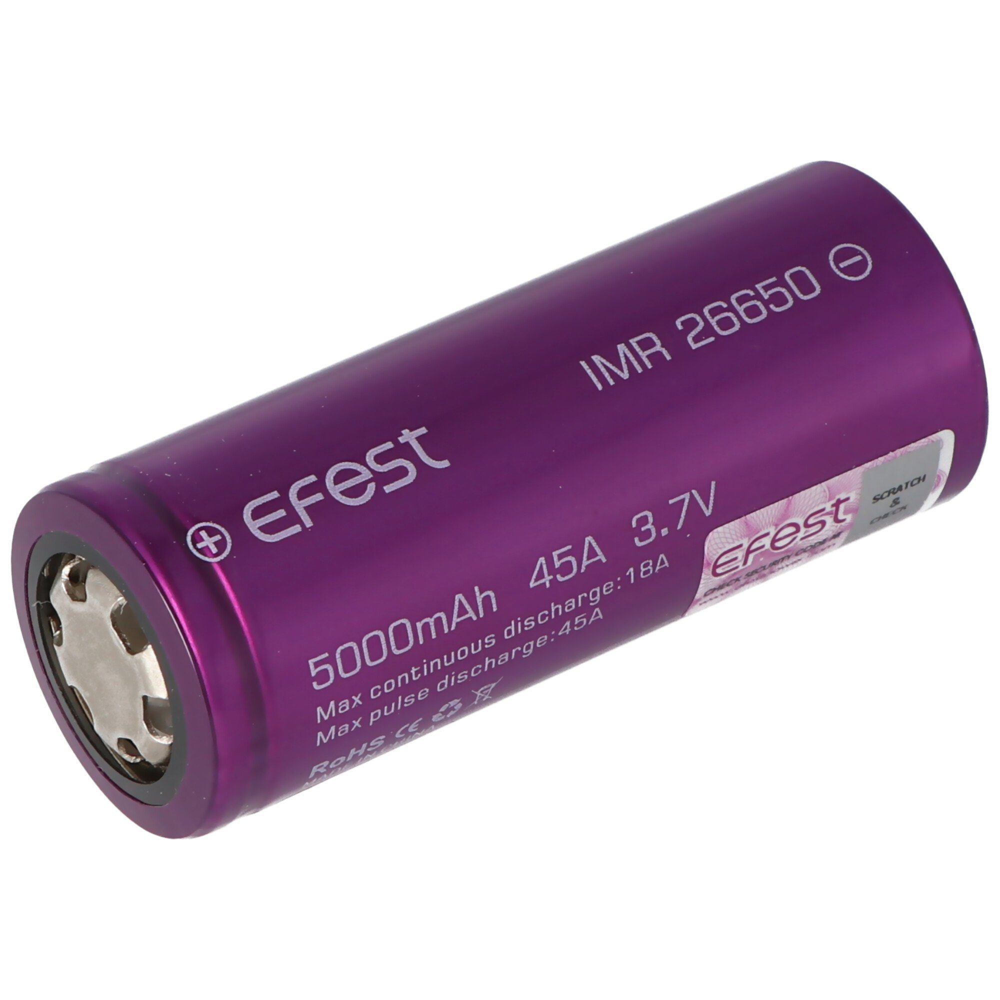 mAh EFEST 3,6V Efest 5000 Li-Ion-Akku 3,7V Akku Purple (3,6 5000mAh, ungeschützt 26 V) IMR26650 -