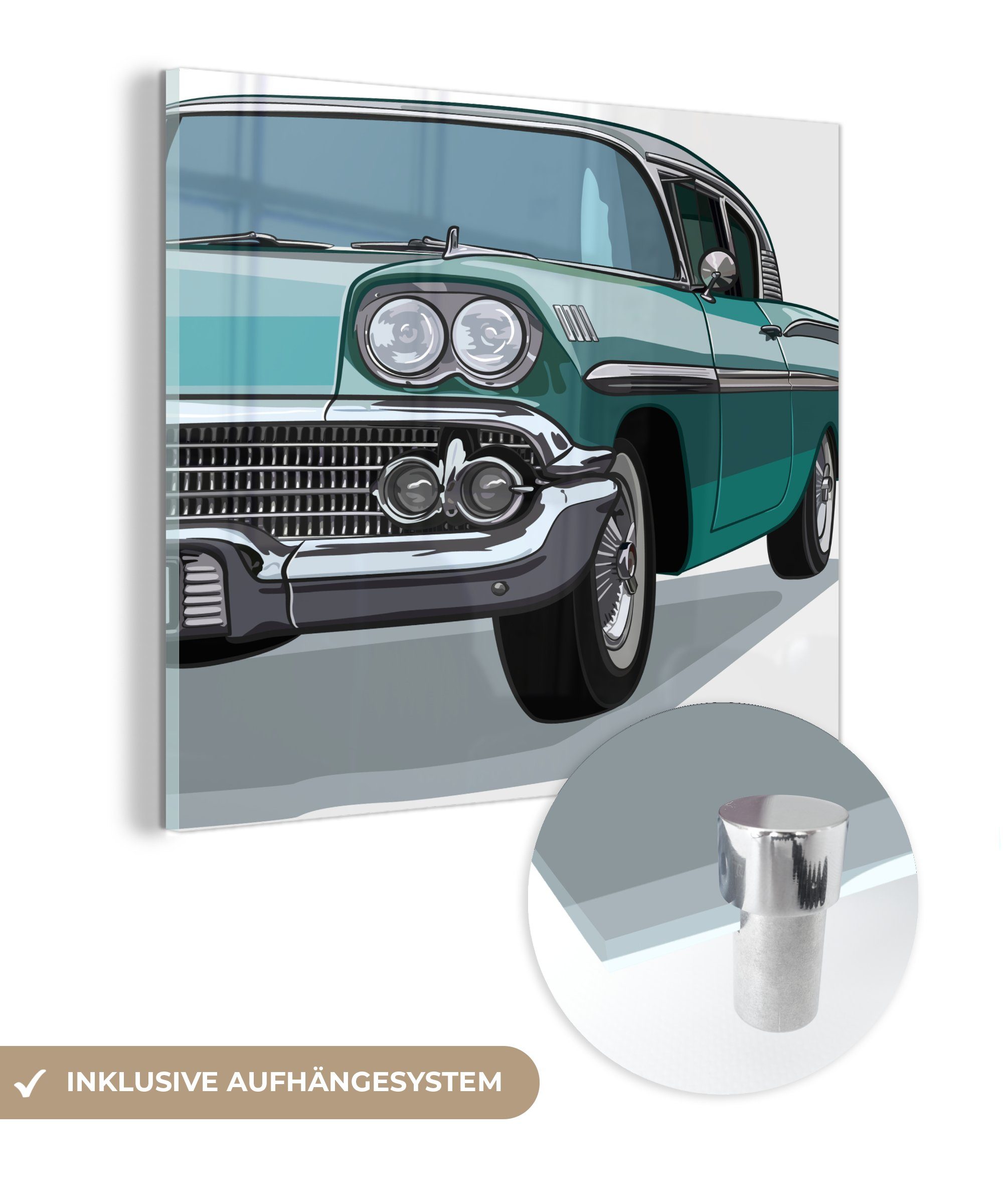 MuchoWow Acrylglasbild Illustration eines Luxus-Oldtimers, (1 St), Glasbilder - Bilder auf Glas Wandbild - Foto auf Glas - Wanddekoration