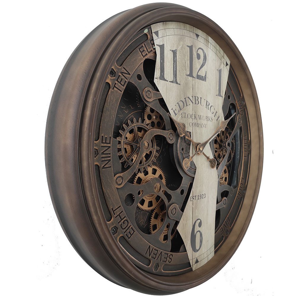 GLOBO LIGHTING Wanduhr (Wanduhr Designuhr Glas braun Zahnräder römisches Ziffernblatt D 76 cm) – Bild 3 von 4