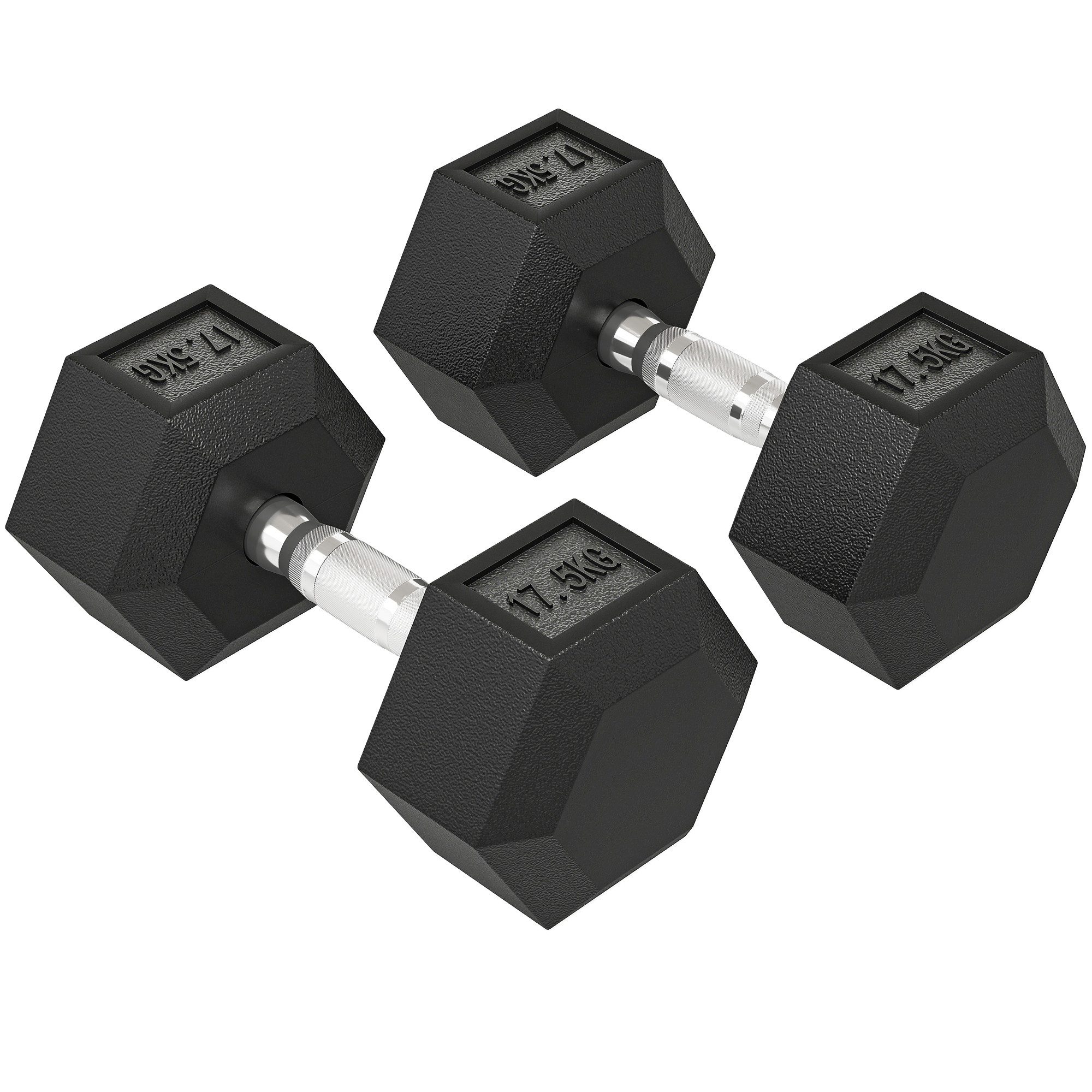 HOMCOM Hantel-Set mit gerändeltem Griff, 2 x 17,5kg, (Kurzhantel aus Gusseisen, Kurzhanteln für Männer und Fraue), für Zuhause, Fitnessstudio, Krafttraining