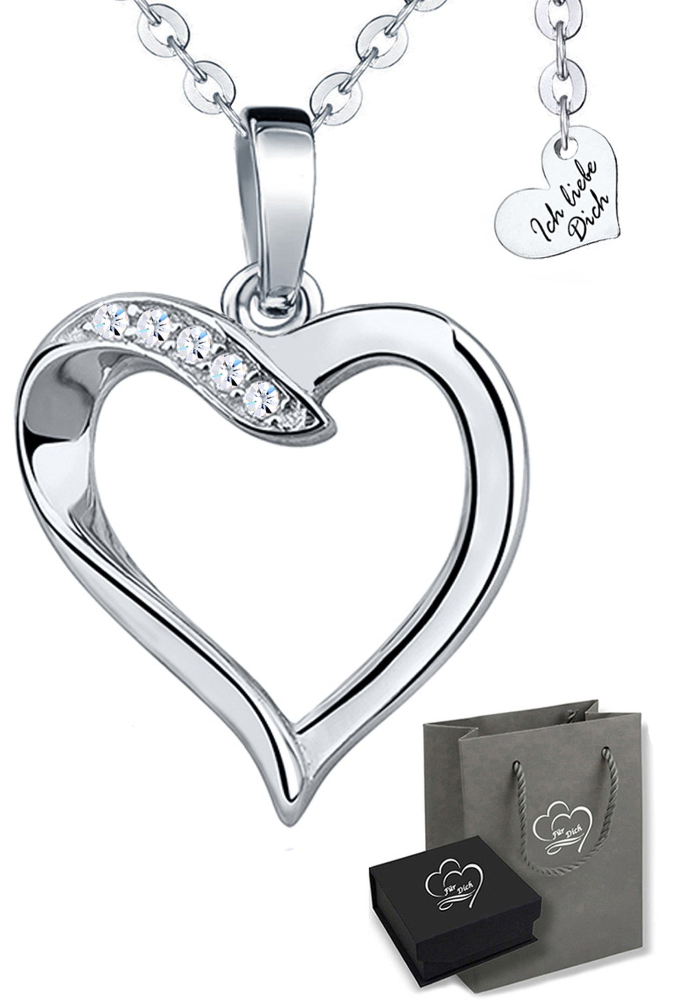 Limana Herzkette Silber 925 Halskette für Damen Herz-Anhänger Damenkette Ich liebe Dich (Weihnachten Geburtstag Jahrestag, Geschenkset), Geschenke für Frauen Freundin Mama Weihnachten Weihnachtsgeschenk