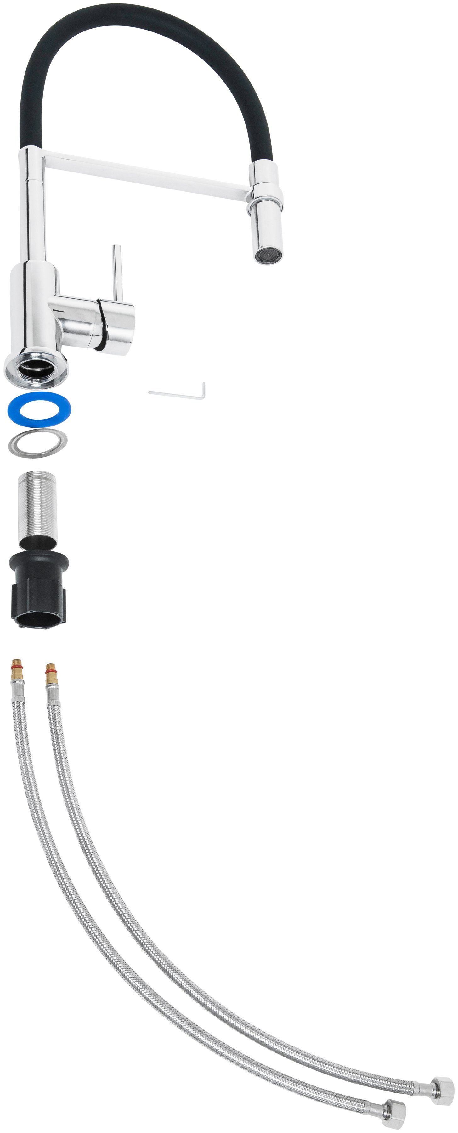 CORNAT Spültischarmatur Druckgusskörper, chrom - 360° schwenkbarer Silikon-Auslauf Mit Brause-Arretierung/ Hochdruck-Armatur/ Küchenarmatur /Wasserhahn – Bild 5 von 5
