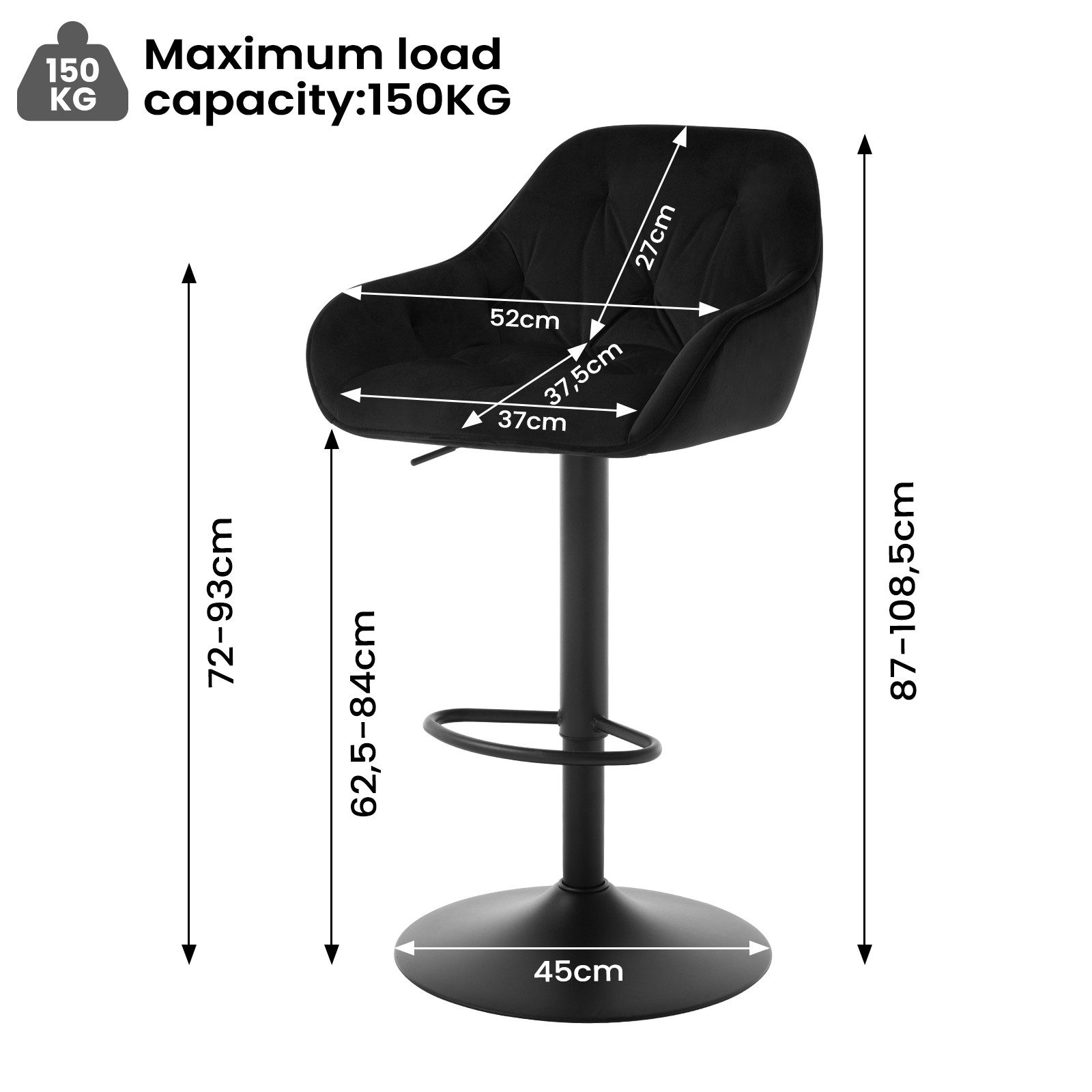 Woltu Barhocker (1 St), höhenverstellbar drehbar, mit Armlehmen Fußstütze