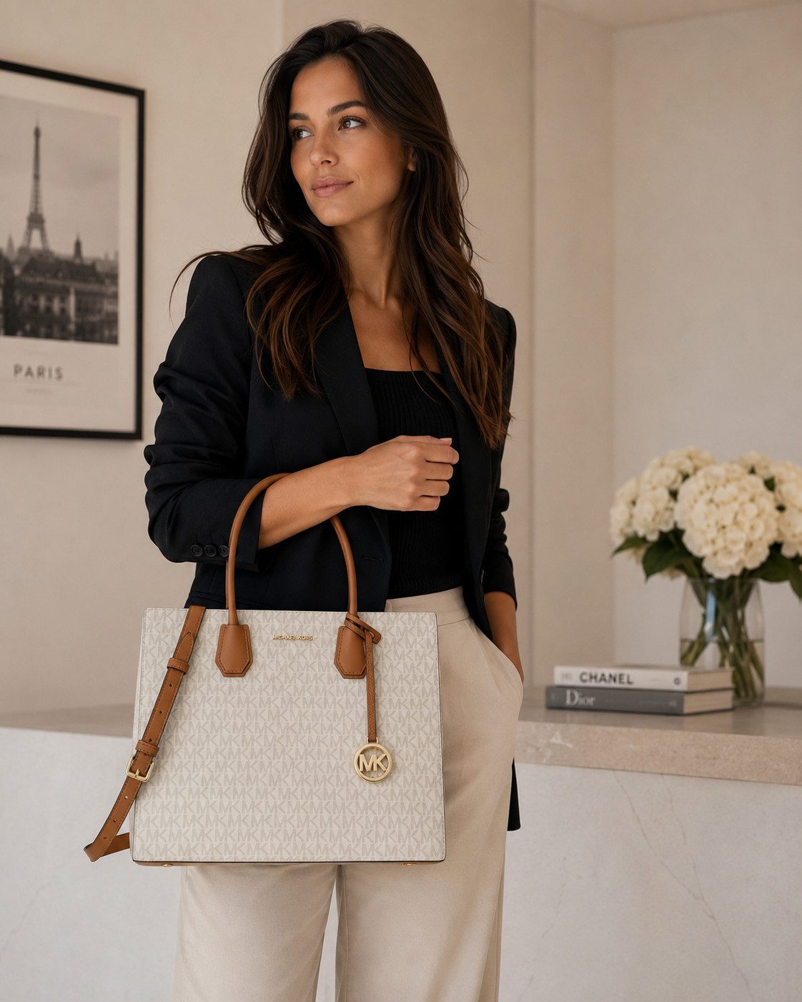 MICHAEL KORS Handtasche Michael Kors Shopper Mercer Large Vanilla mit Logo Handtasche