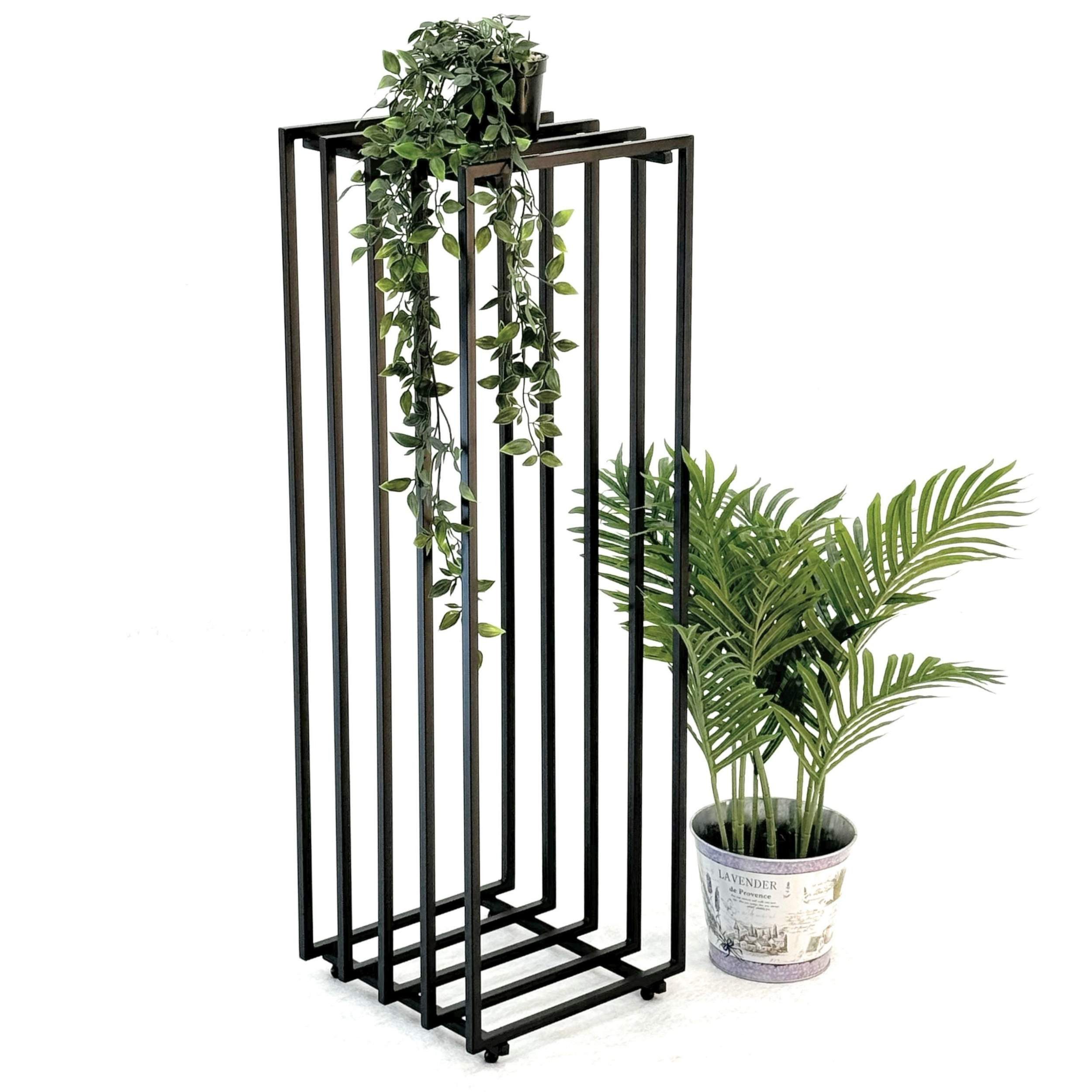 DanDiBo Blumenhocker Metall Schwarz Eckig 96609 Pflanzenständer Beistelltisch Modern Design, Innen Draußen Lamellen Beistelltisch Lamellhocker Metallständer