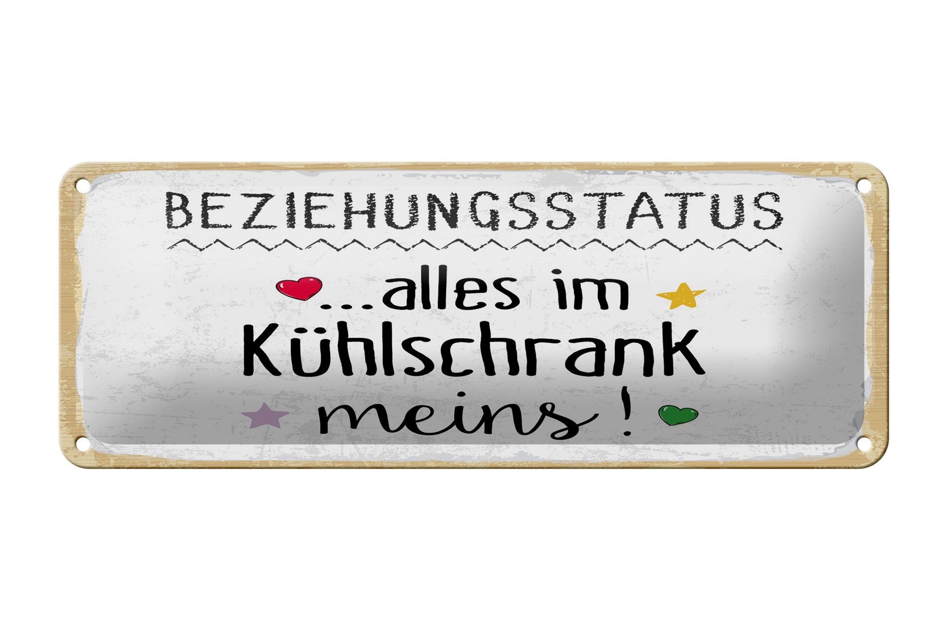 Femer GmbH Metallschild Spruch 27x10 cm Beziehungsstatus alles im Kühlschrank meins, (1 St), gewölbte Oberfläche, abgerundete Ecken, umgeschlagene Kanten