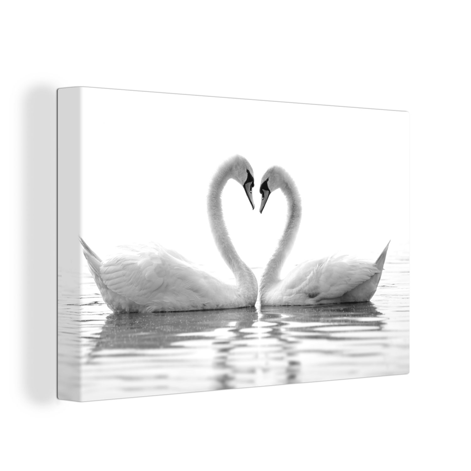 OneMillionCanvasses® Leinwandbild Zwei Schwäne bilden ein Herz - schwarz und weiß, (1 St), Wandbild Leinwandbilder, Aufhängefertig, Wanddeko, 30x20 cm