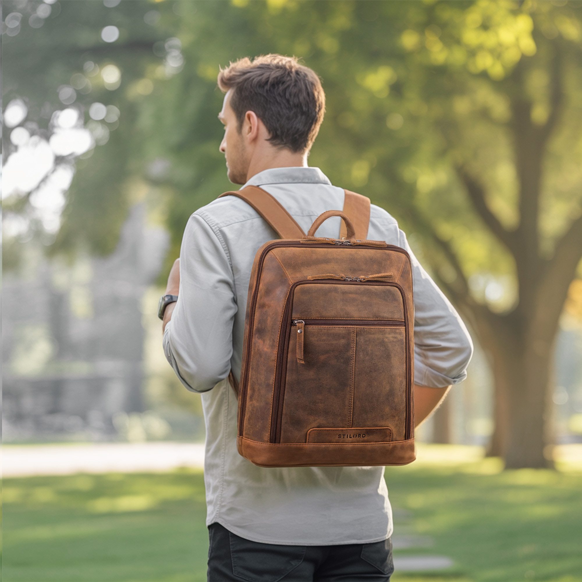 STILORD Notebook-Rucksack "Giulio" Eleganter Business Rucksack Herren Leder 15.6 - 16 Zoll