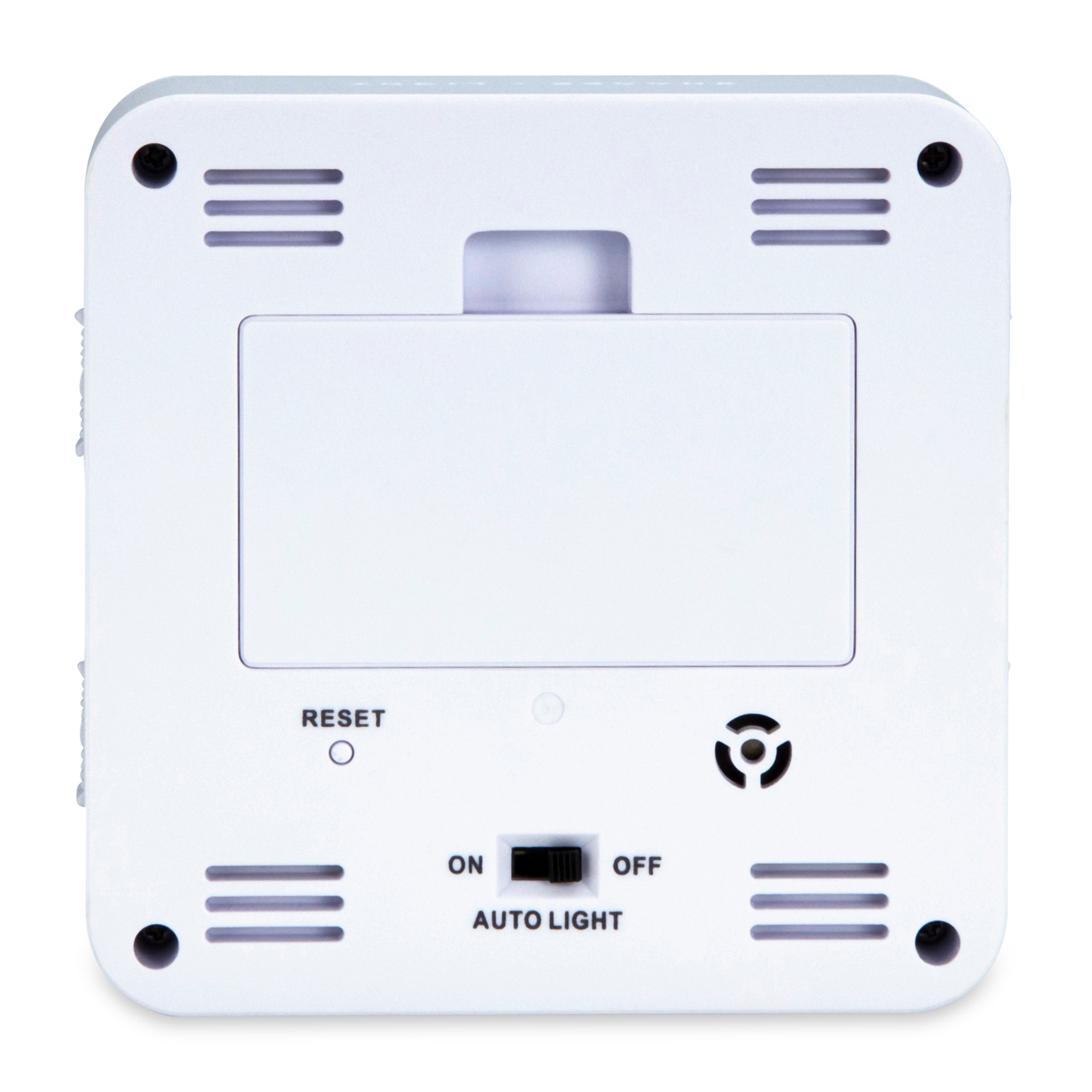 Fysic Wecker FKW-8 DCF-Uhr mit präziser Zeitangabe im weißen Design, inkl. Thermometer