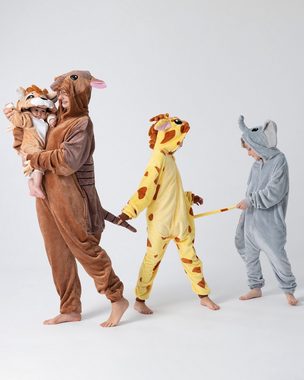 Corimori Jumpsuit Onesie Tier Kinder Kuschel-Overall Größen 90-150cm (2-tlg) Jumpsuit, Pyjama, Fasching, Kigurumi, Tierkostüme, Elefant "Nuru"