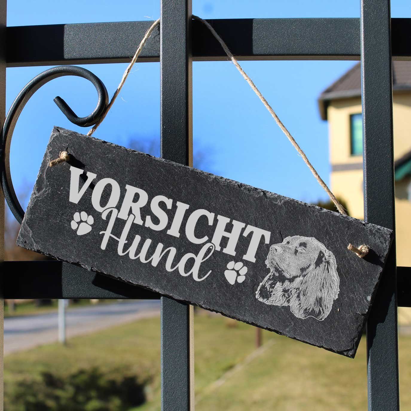 Deutsch Vorsicht Dekolando Hund Langhaar Schild 22x8cm Hängedekoration