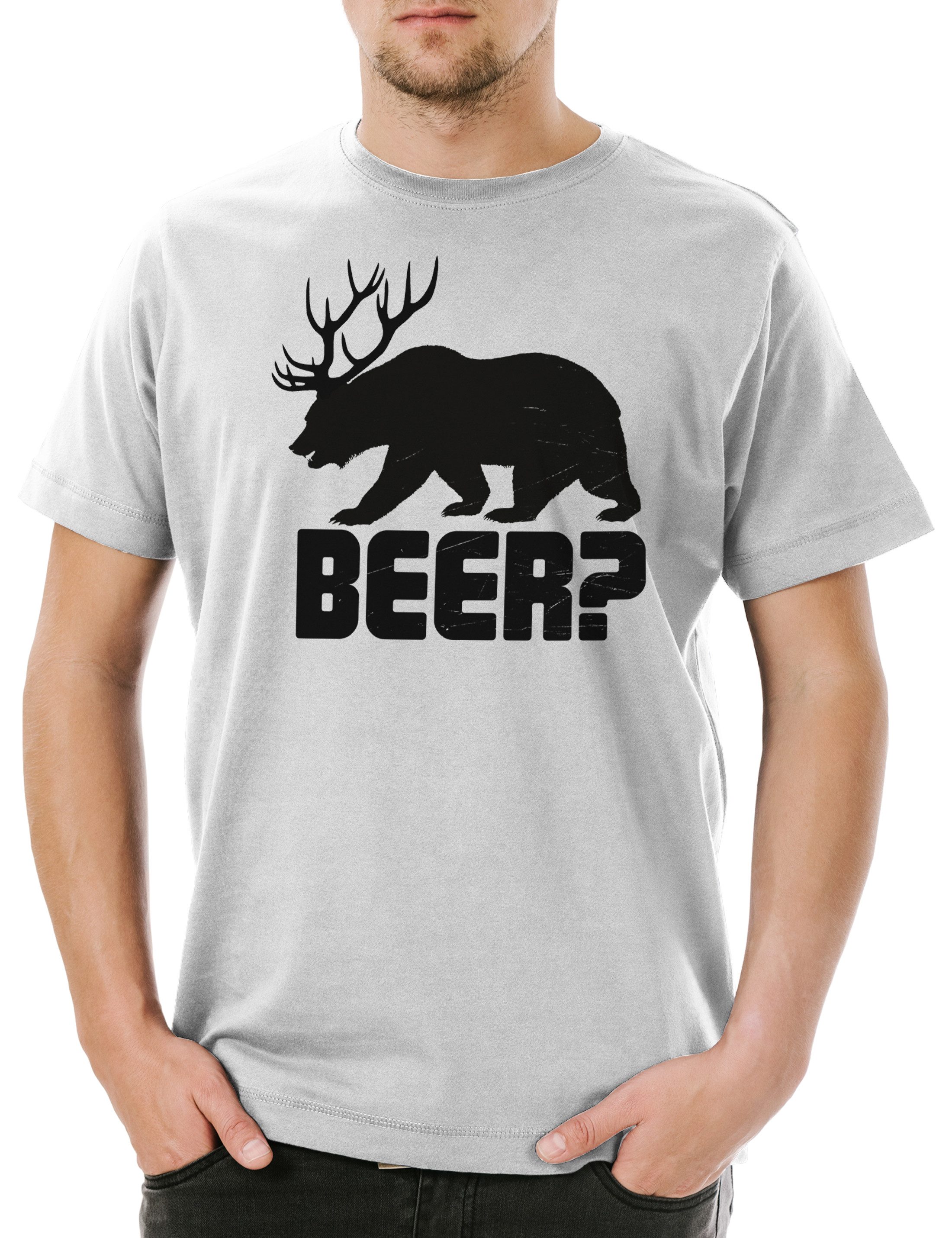 Urban Backwoods Print-Shirt Beer Herren T-Shirt Bier Hirsch Reh Jagd Jäger Bär Geweih Deer Bear (1-tlg) Fun Hunt Antlers Hunter