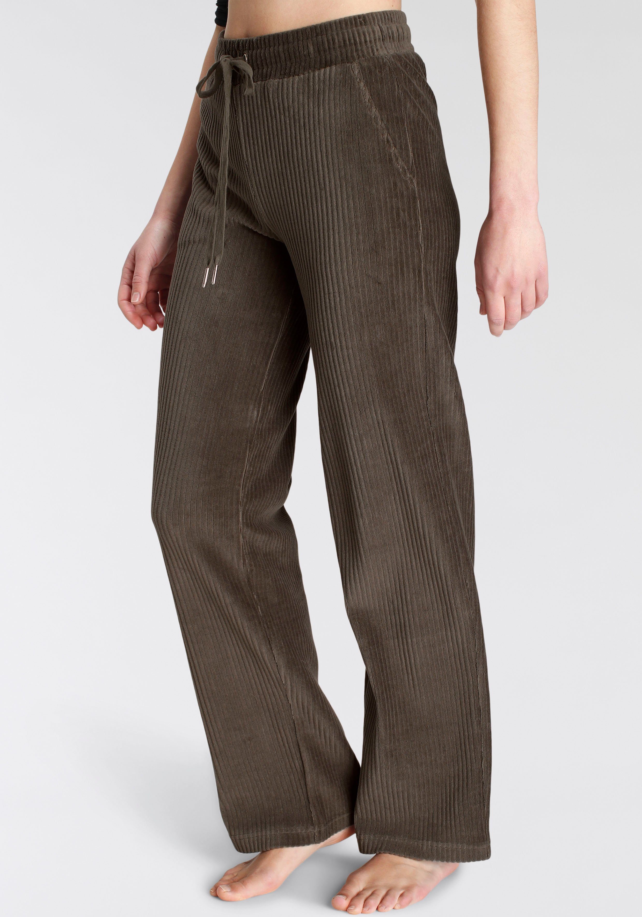 Vivance Homewearhose -Loungehose Cord Struktur, dunkel Loungeanzug elastischen oliv breiter mit