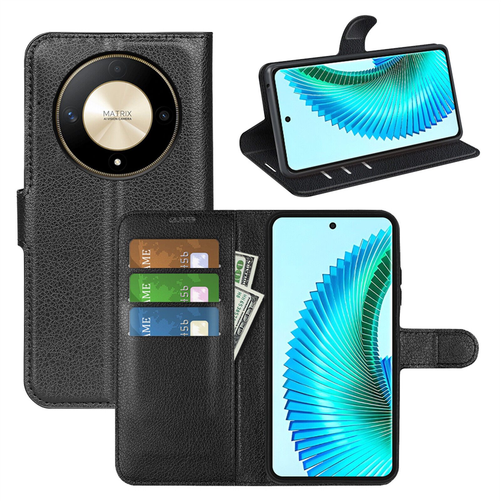 betterfon Handyhülle Handytasche für Honor Magic 6 Lite 5G Klapphülle Schwarz, 3 Kartenfächer, Magnetverschluss & Standfunktion im Lederlook