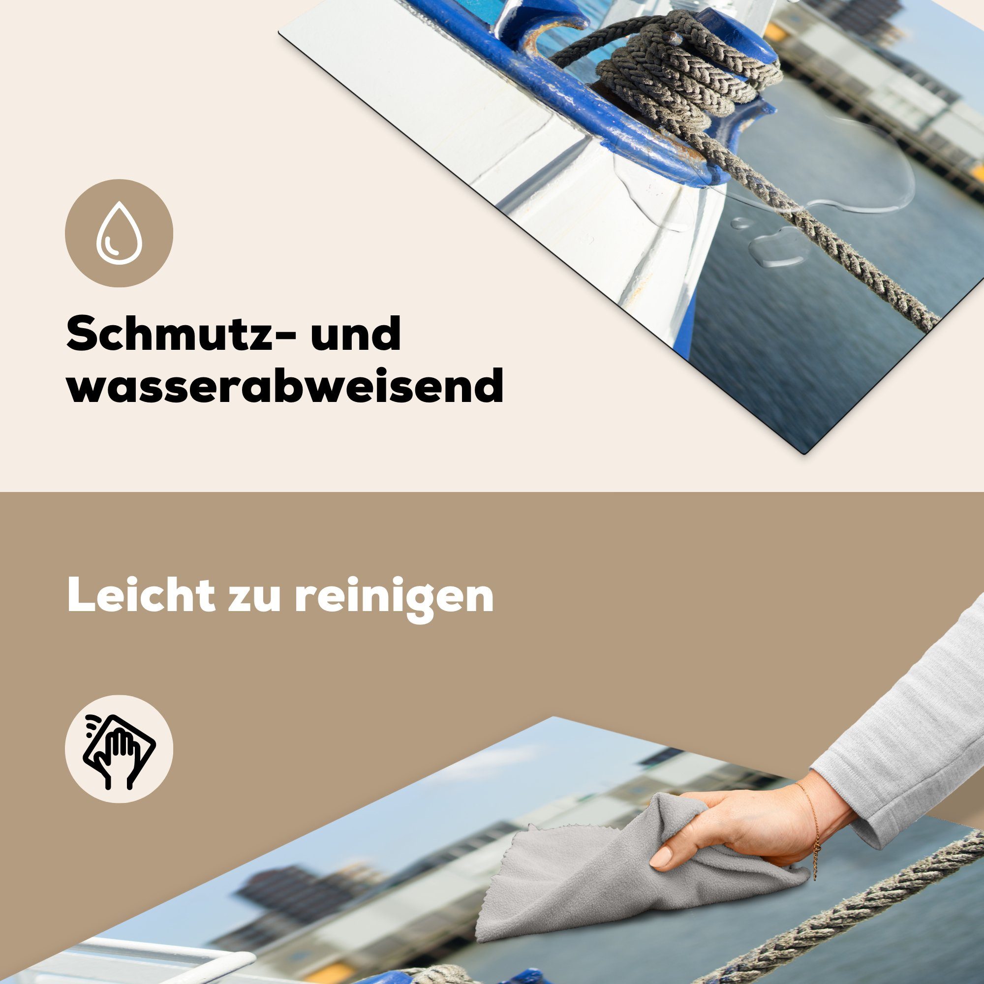 MuchoWow Schutz im Vertäutes 81x52 küche, für Induktionskochfeld cm, von Fischerboot tlg), die Hafen Vinyl, Ceranfeldabdeckung IJmuiden, (1 Herdblende-/Abdeckplatte