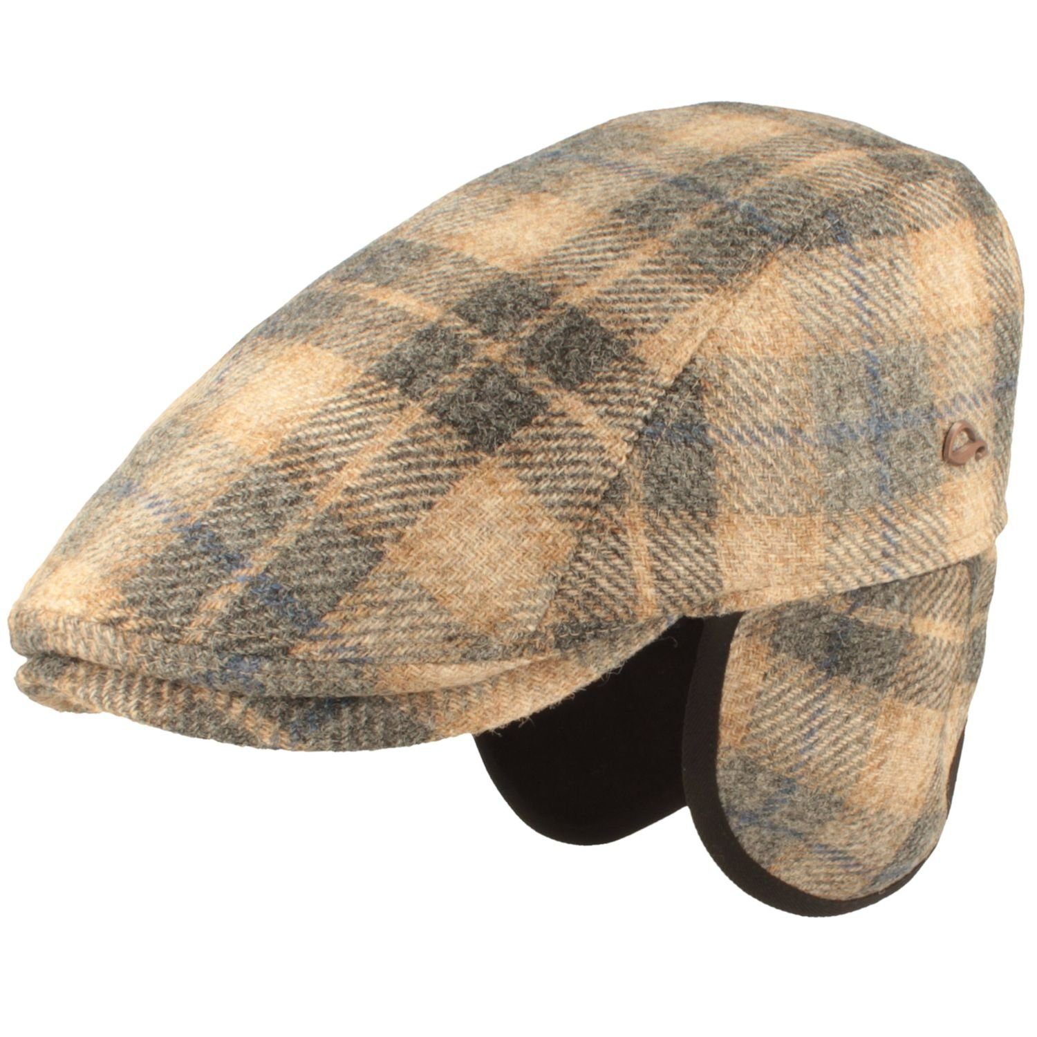 Göttmann Schiebermütze kariert aus Schurwolle mit Ohrenklappen