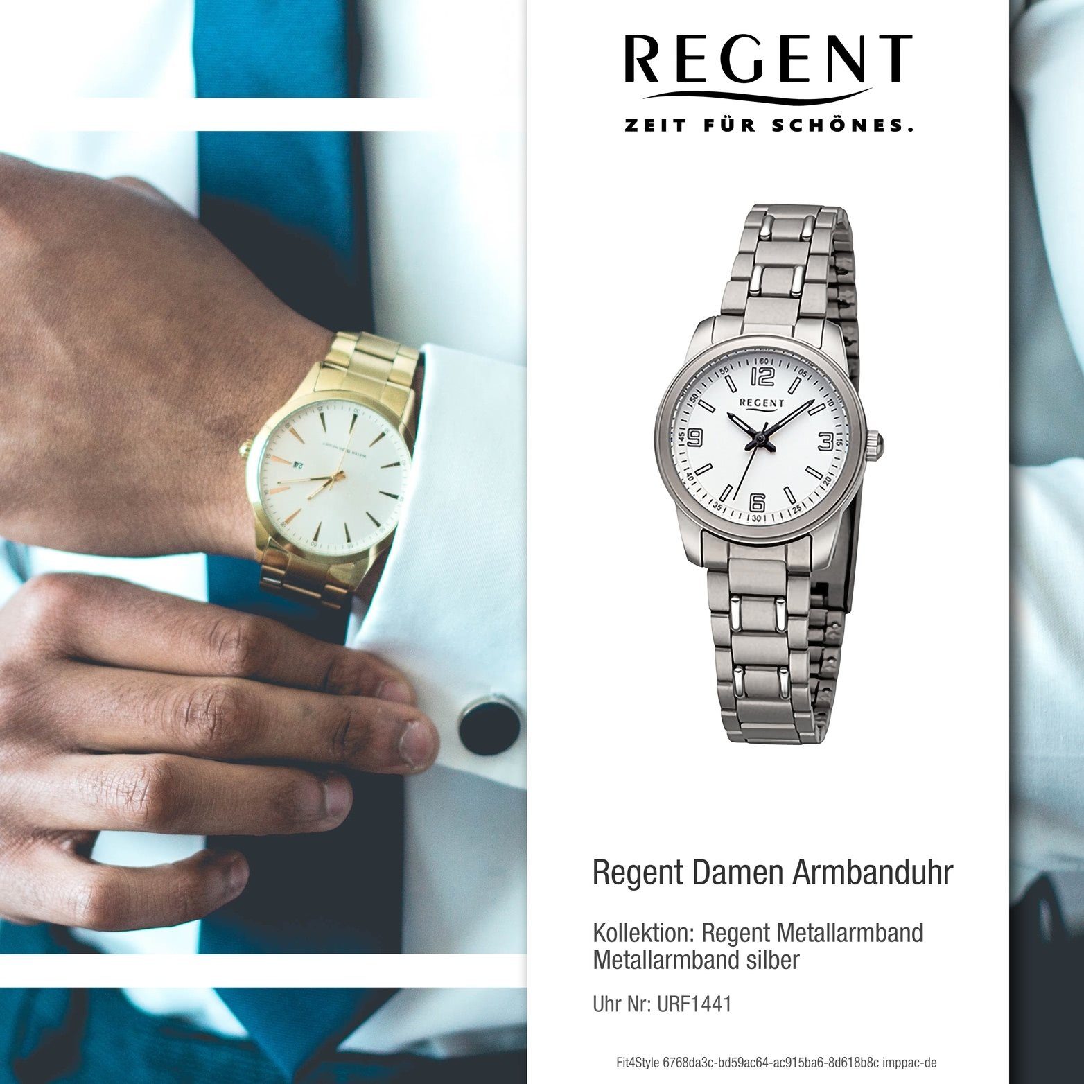 Regent Quarzuhr Regent Damen Armbanduhr Analog, groß extra Metallarmband rundes silber, (ca. Gehäuse, 27mm) Damenuhr
