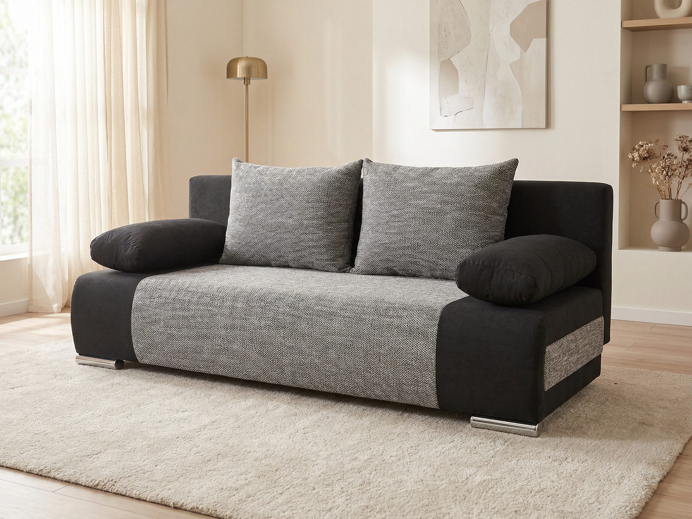 Sofnet Schlafsofa Naki, mit Schlaffunktion und Bettkasten, Bettsofa mit Chromfüße, Schlafcouch, Sofagarnitur