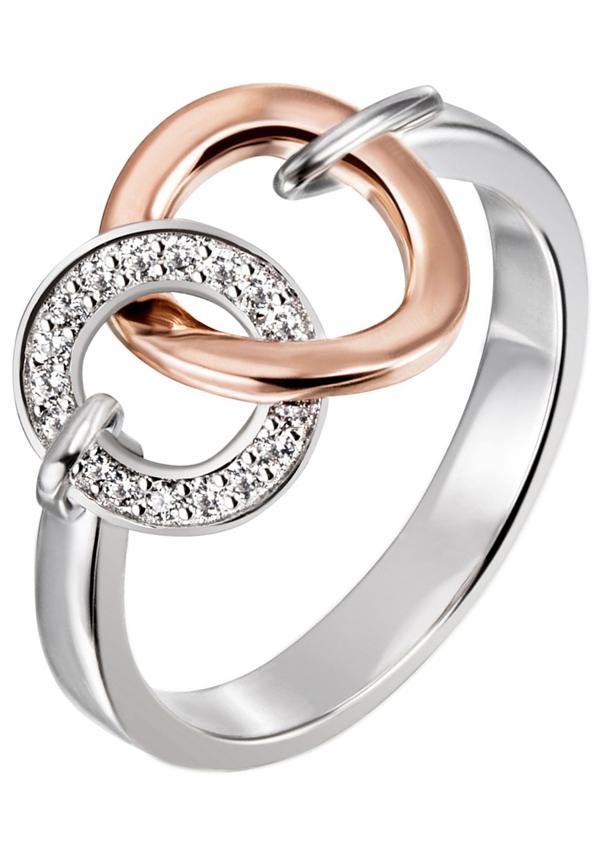JOBO Fingerring, 925 Silber bicolor vergoldet mit 18 Zirkonia