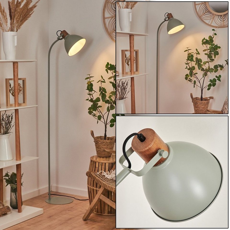 hofstein Stehlampe moderne Stehlampe aus Metall/Holz in Grün/Naturfarben, ohne  Leuchtmittel, mit verstellbarem Schirm (20cm) und Fußschalter, 1x E27