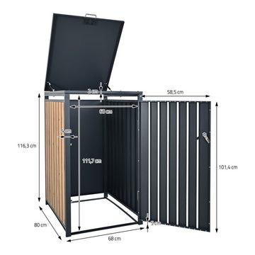 ML-DESIGN Mülltonnenbox Mülltonnenverkleidung Müllbox Mülltonnecontainer Mülltonnenabdeckung, Anthrazit-Eichenoptik 240L 68x80x1163cm Stahl wetterfest abschließbar