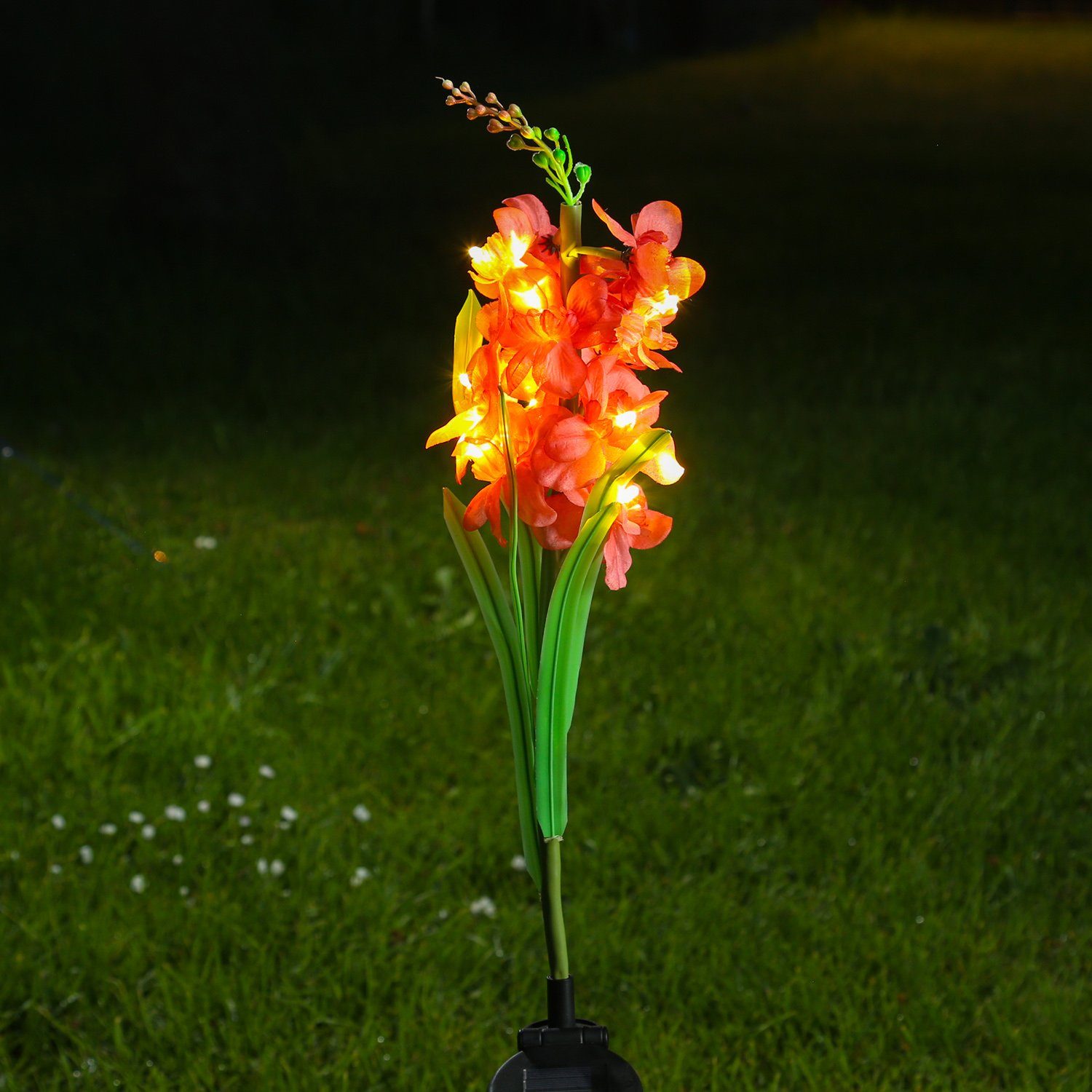 Solardeko, bis Blume GLADIOLE rot LED 3000K) LED LED warmweiß Gartenstecker Classic, MARELIDA warmweiß Sensor Solarleuchte (2100K Solar
