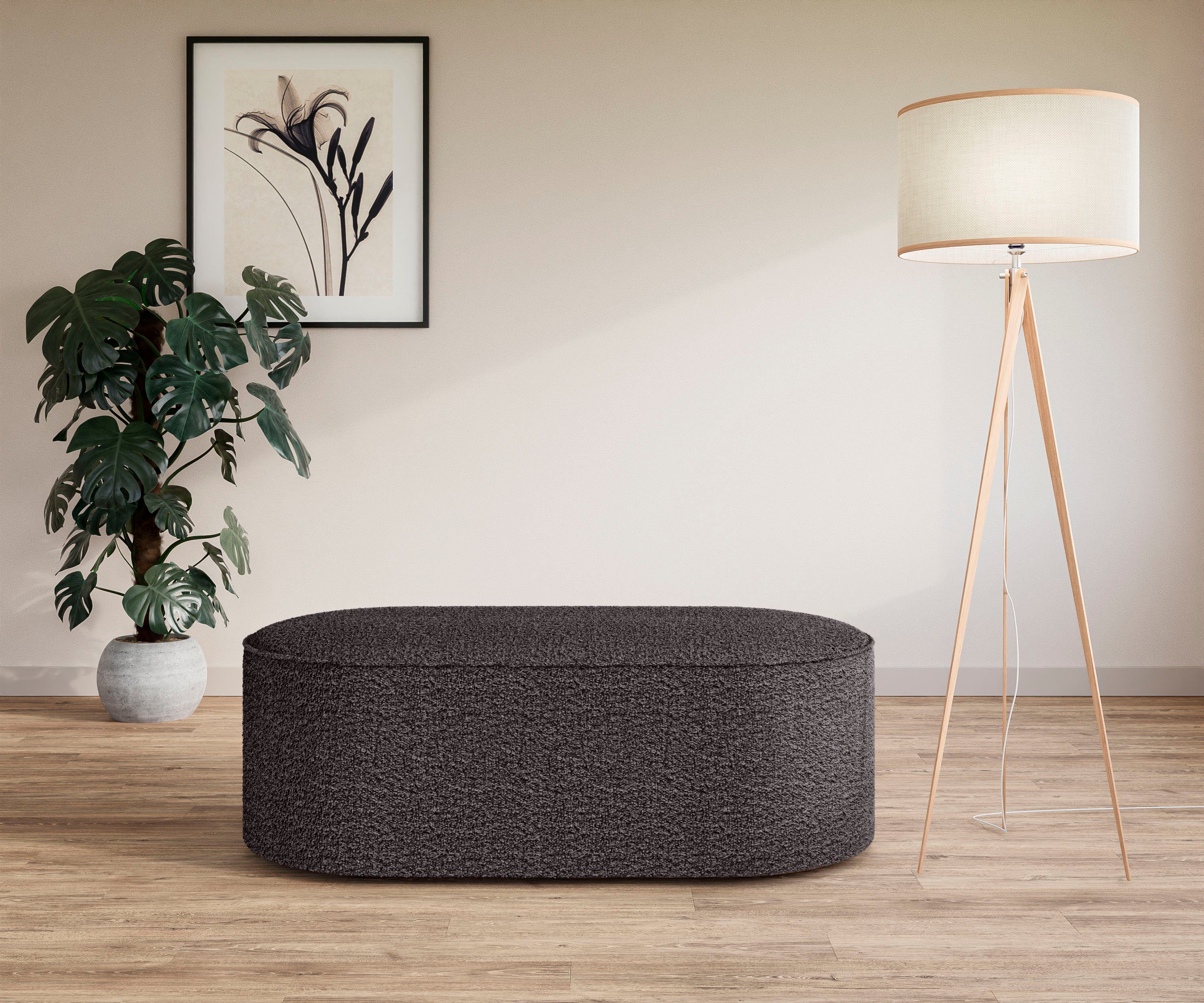 OTTO home Polsterhocker EIVIND Sitzhocker, Maße: B/T/H: 142/70/48 cm, auch in Bouclé und Feincord, mit Wellenunterfederung
