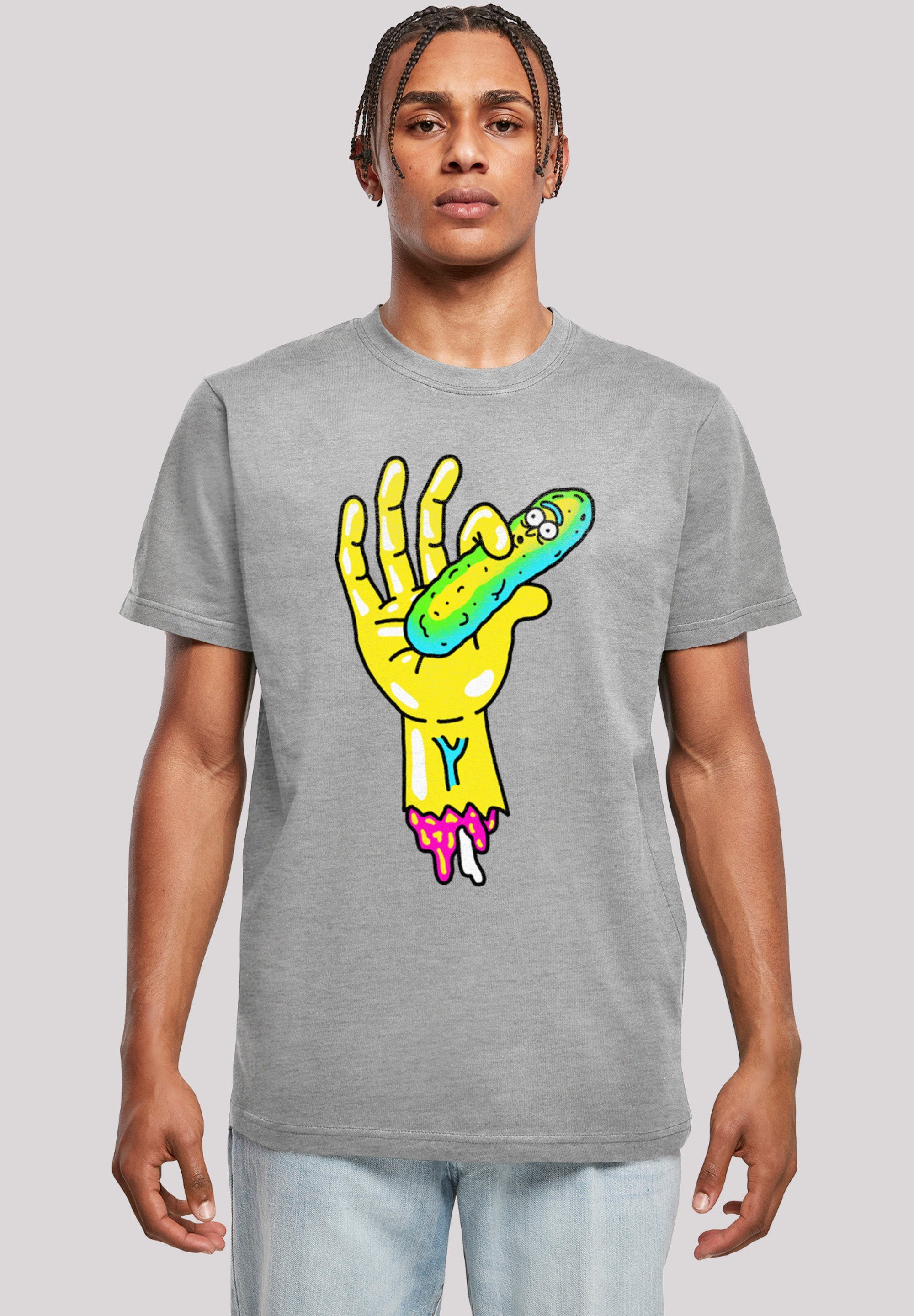 F4NT4STIC T-Shirt Rick and Morty Pickle Hand Print heather grey