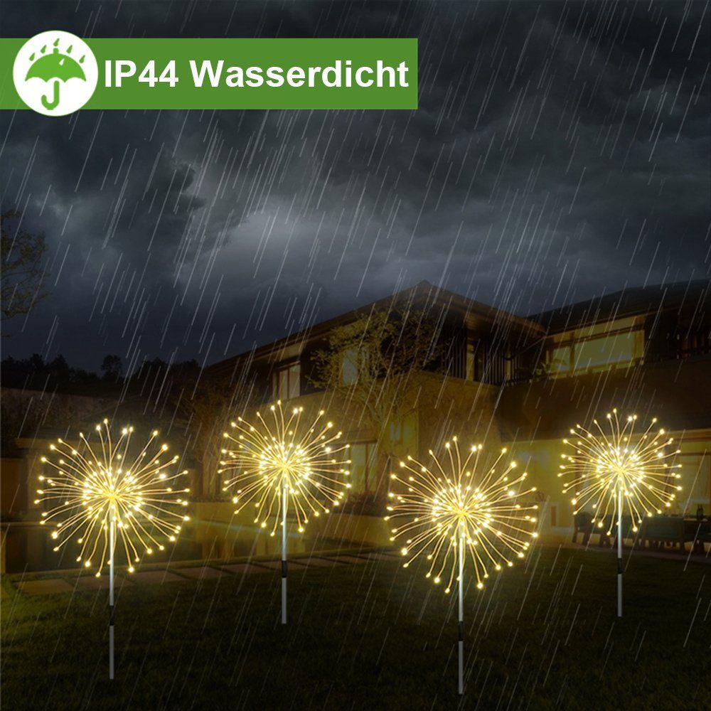 Lichter, dimmbar, Solar, Timer, Hof Garten für 8 Stück, LED Feuerwerk Rosnek Rasen, Weihnachten LED-Lichterkette wasserdicht, DIY 4 modi, Warmweiß Deko