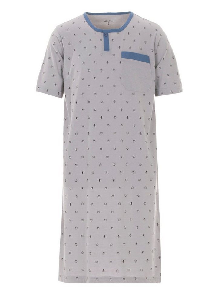 Henry Terre Herren Nachthemd Kurzarm Knopfleiste mit Brusttasche Baumwolle Schlafshirt 