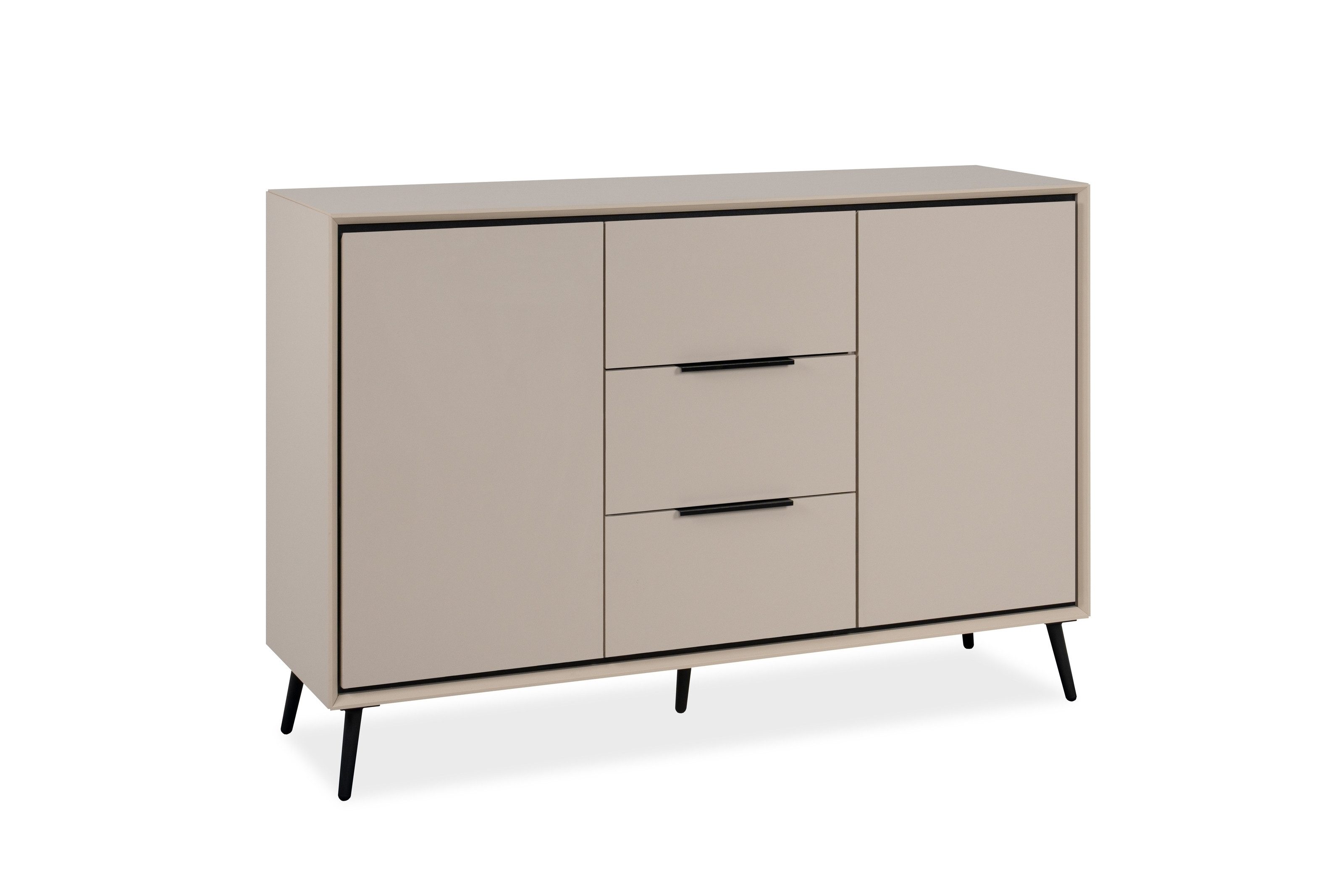freiraum Sideboard Arona, 2 Türen, 3 Schubladen, 4 Böden, Sand / Schwarz - günstig online kaufen