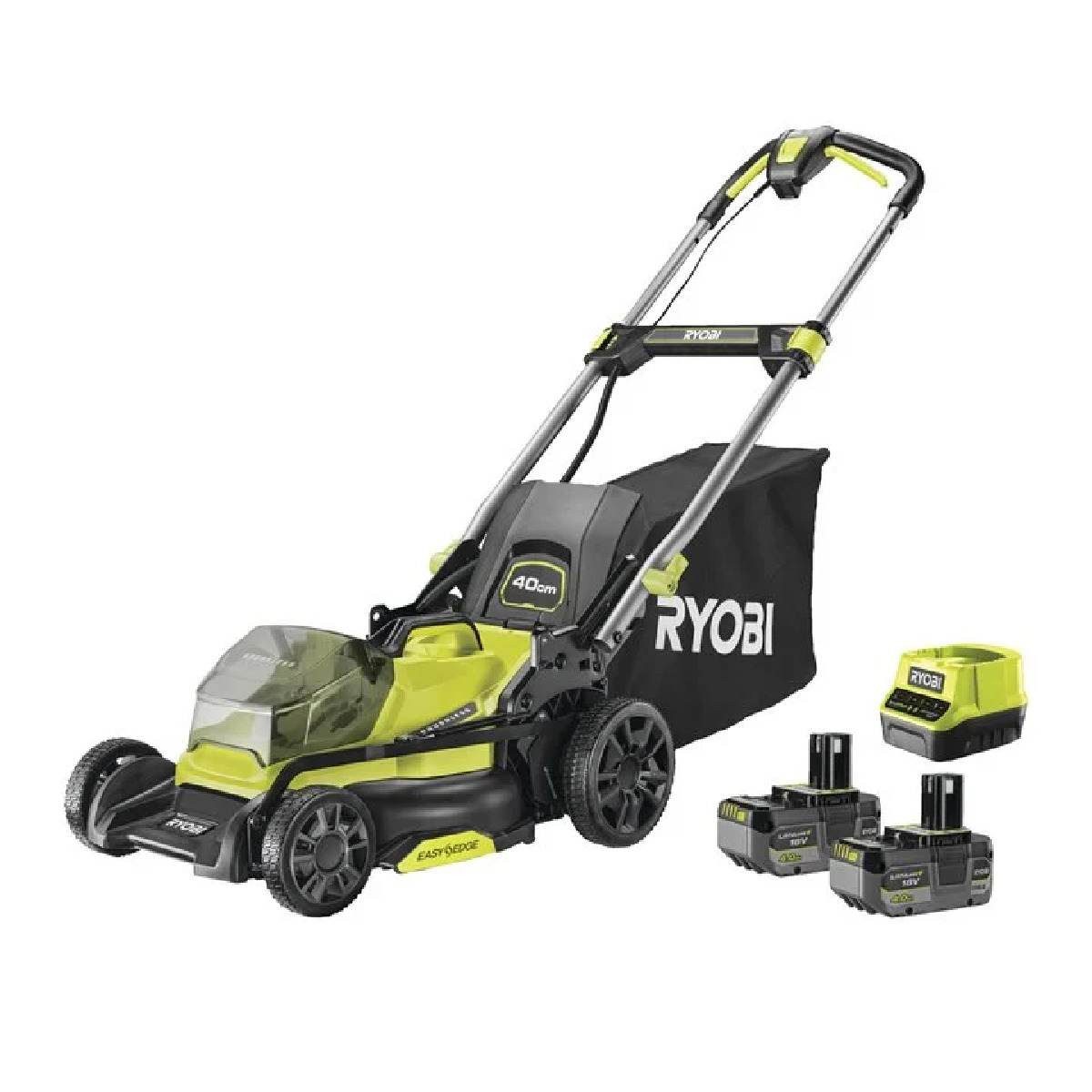 Ryobi Akkurasenmäher Ryobi Akku-Rasenmäher 18V 2x4,0Ah Akku Ladegerät Rasenmäher One+ Mulch