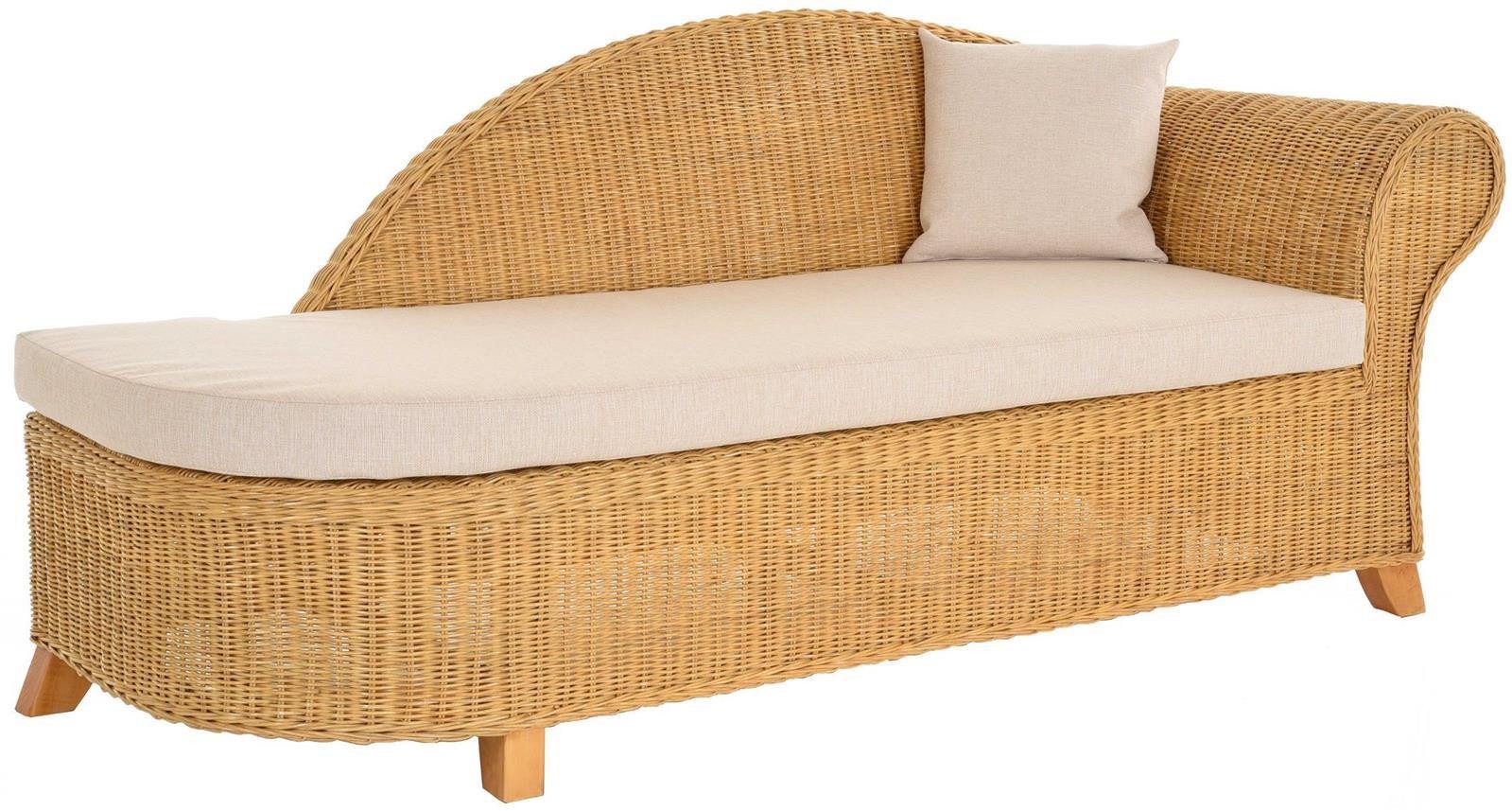 Krines Home Recamiere Rattan Recamiere Elegance Rattanliege Chaiselongue Rechts mit Polster, Wintergarten, Lounge