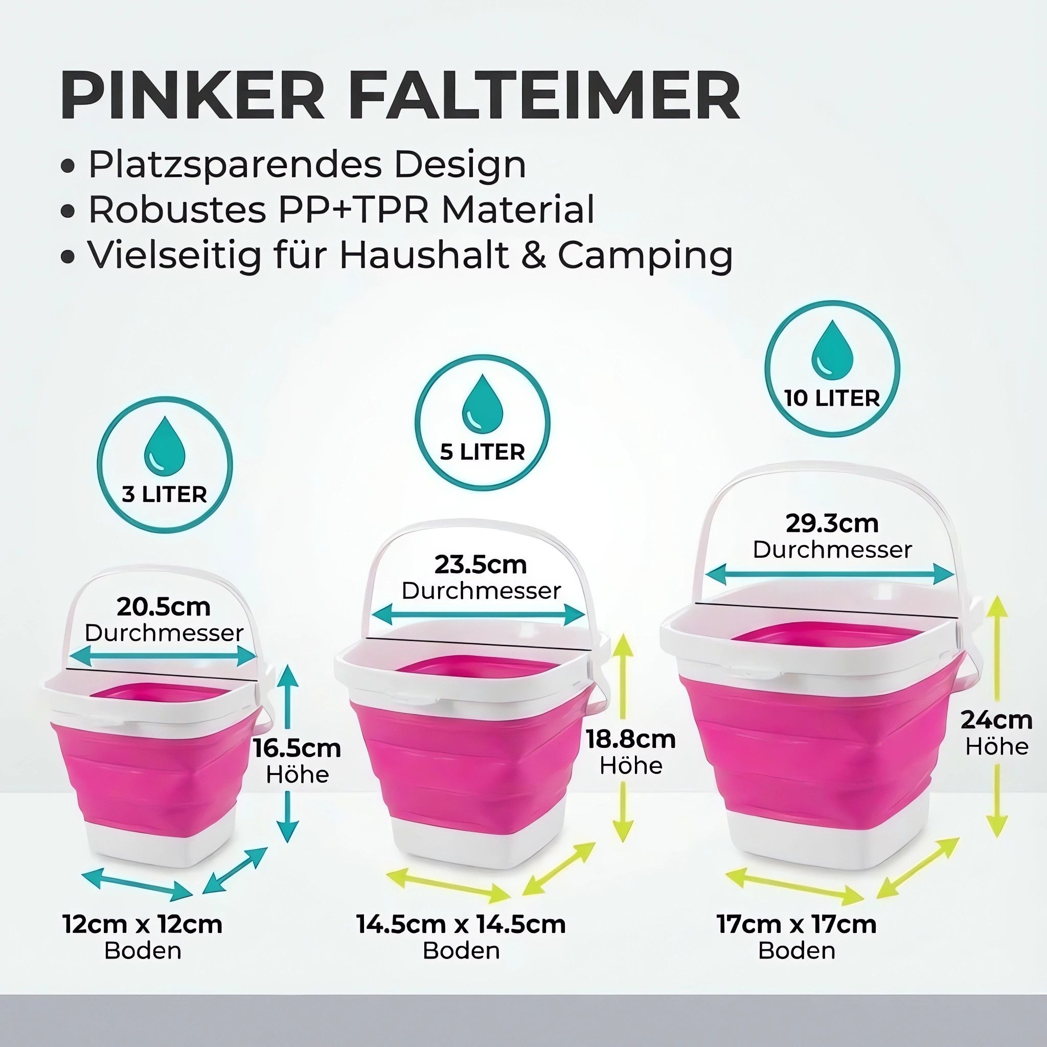 König Design Falteimer Putzeimer Wassereimer Camping Campingeimer Angeleimer, Ausgießer, Aufhängeöse, Tragehenkel, Falteimer Haus & Camping